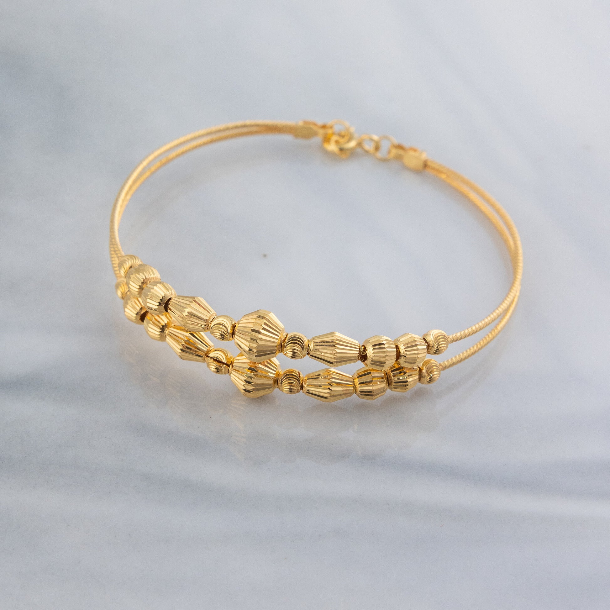 2 Line Kid's Beads Cuff Bracelet (D17) - 925 Silver & 24K Gold Plated - Falaq Jewellery Oman