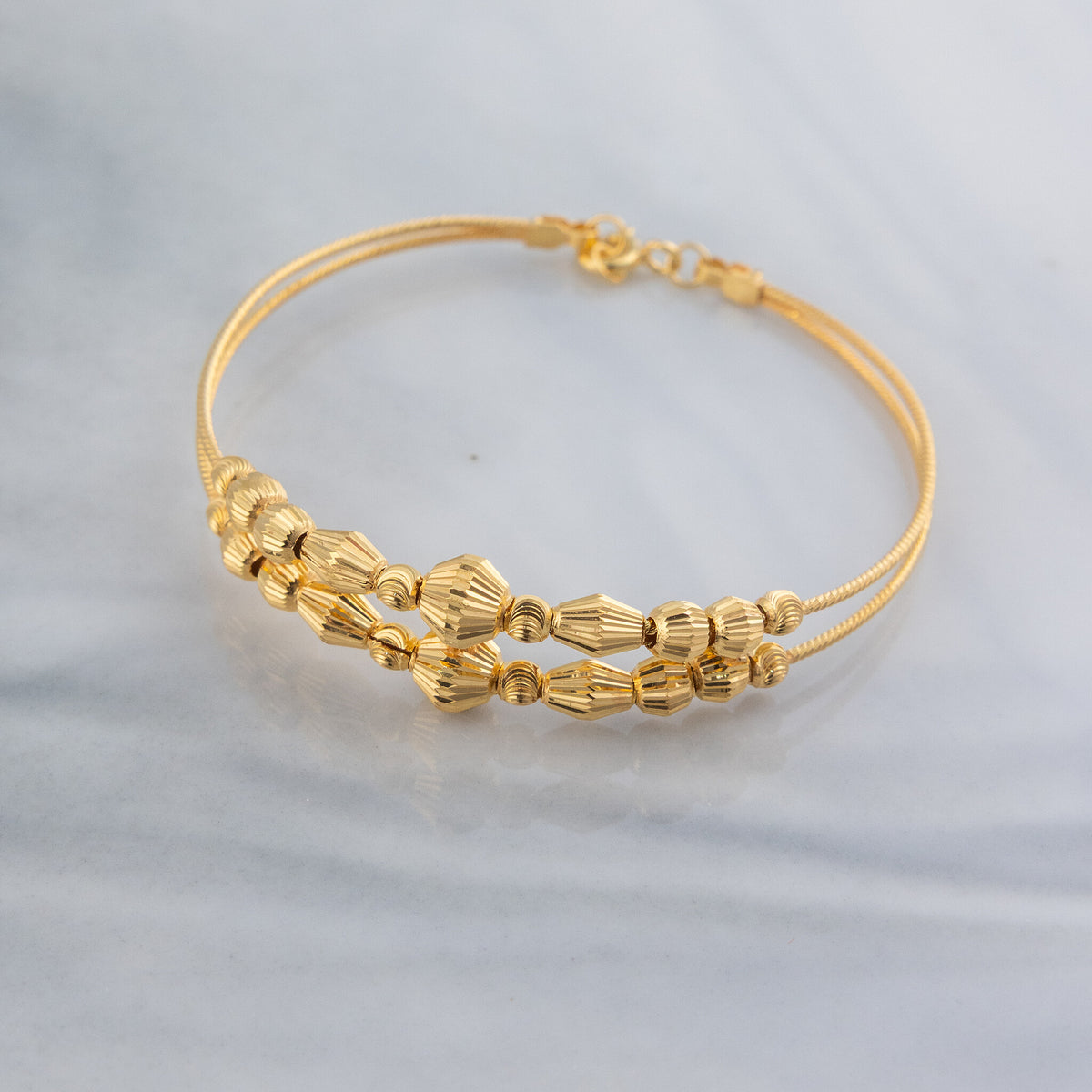 2 Line Kid's Beads Cuff Bracelet (D17) - 925 Silver & 24K Gold Plated - Falaq Jewellery Oman