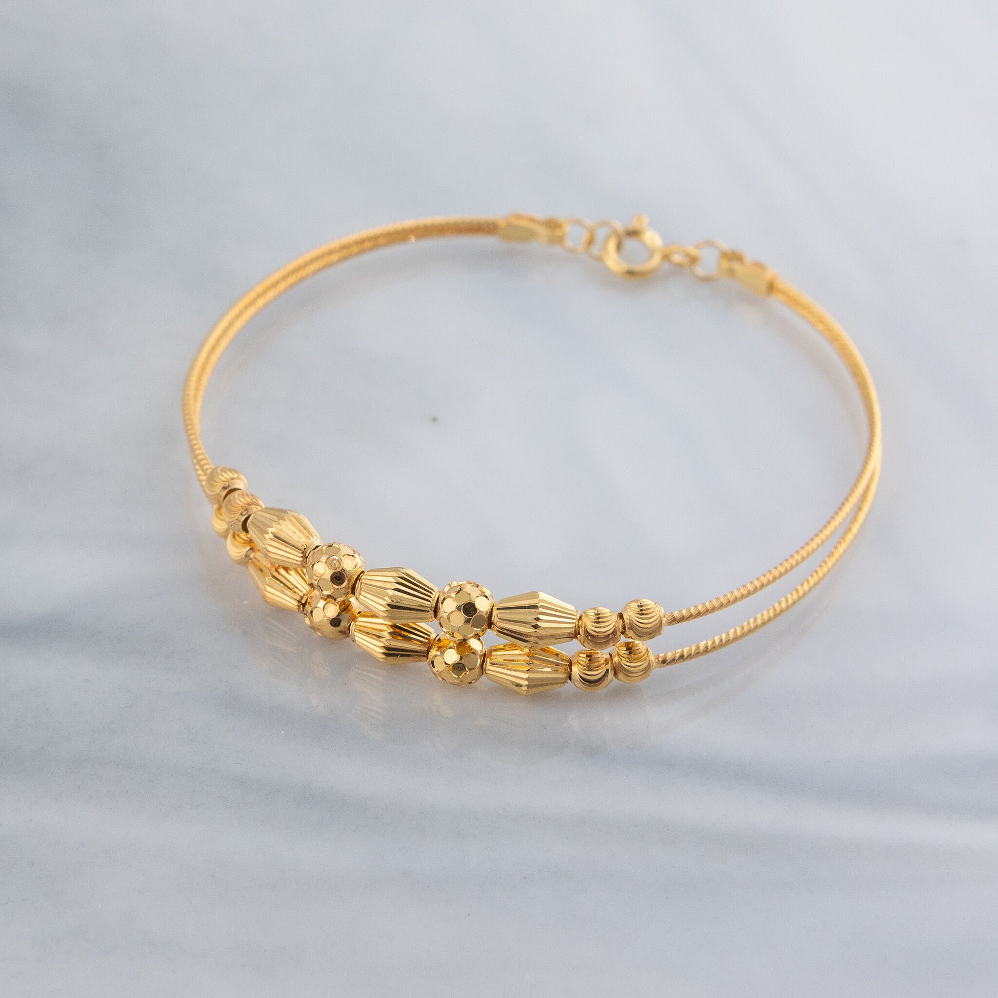 2 Line Kid's Beads Cuff Bracelet (D18) - 925 Silver & 24K Gold Plated - Falaq Jewellery Oman