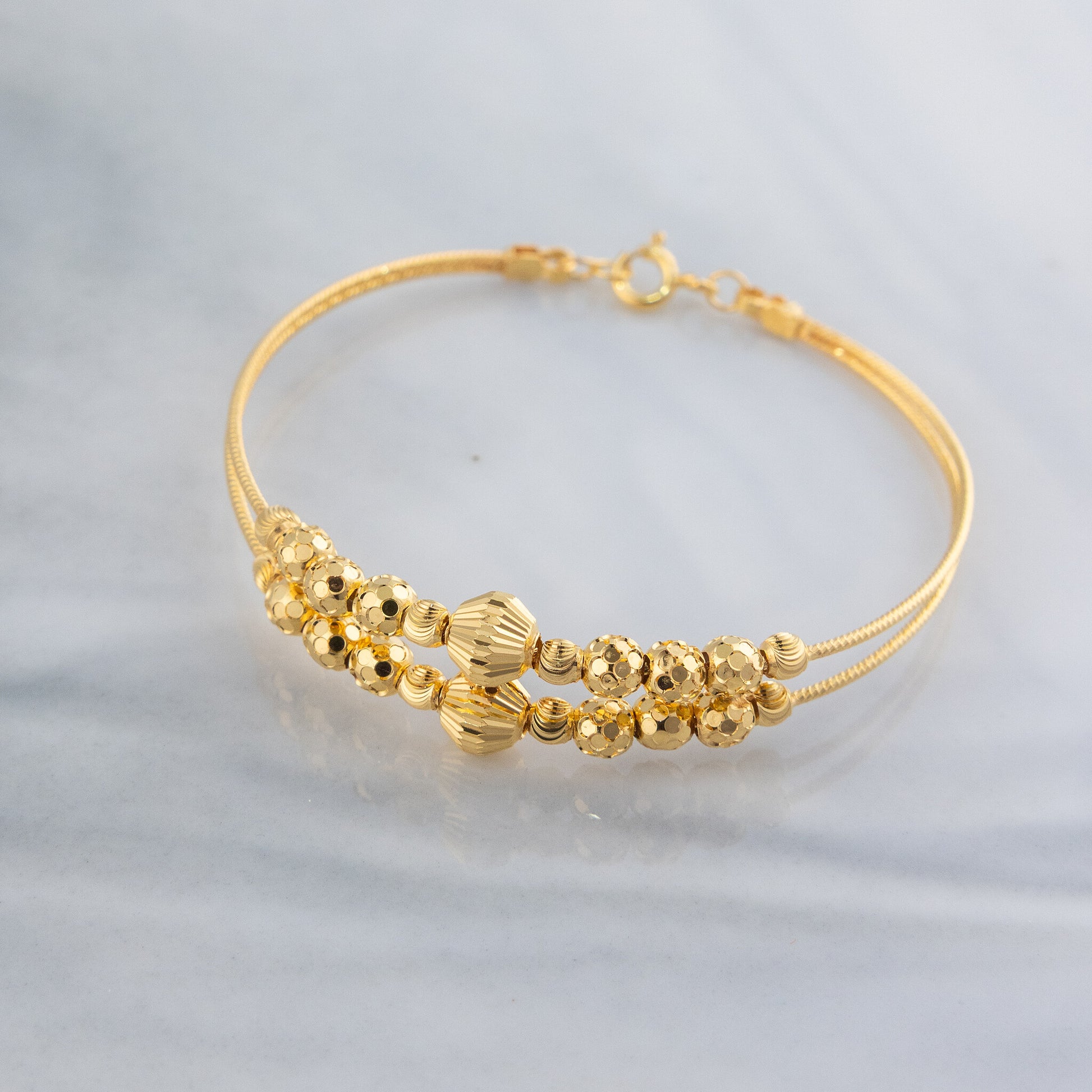 2 Line Kid's Beads Cuff Bracelet (D19) - 925 Silver & 24K Gold Plated - Falaq Jewellery Oman