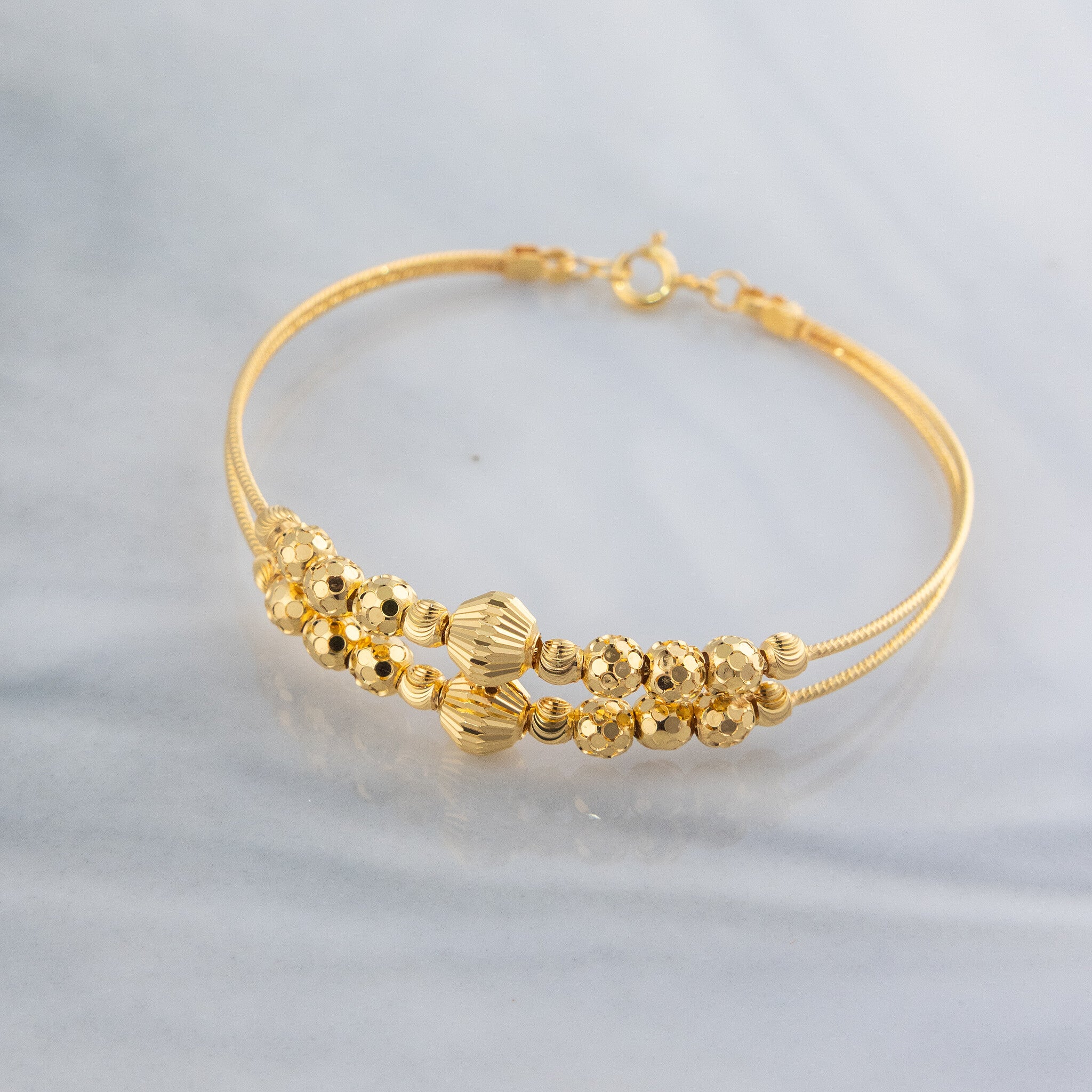 2 Line Kid's Beads Cuff Bracelet (D19) - 925 Silver & 24K Gold Plated - Falaq Jewellery Oman