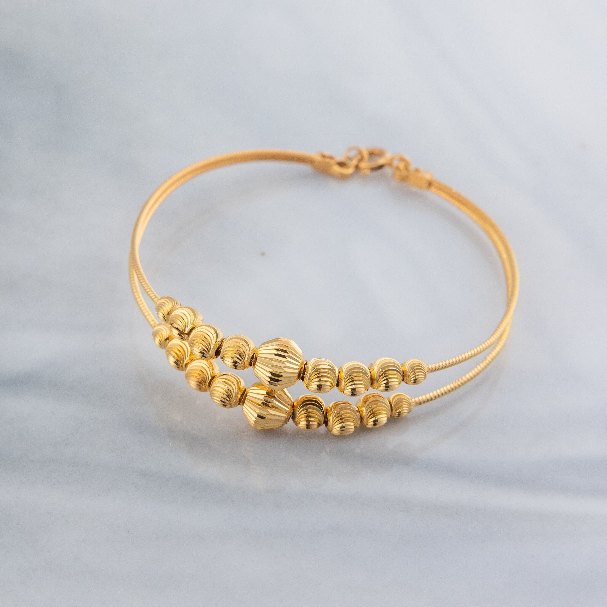 2 Line Kid's Beads Cuff Bracelet (D20) - 925 Silver & 24K Gold Plated - Falaq Jewellery Oman