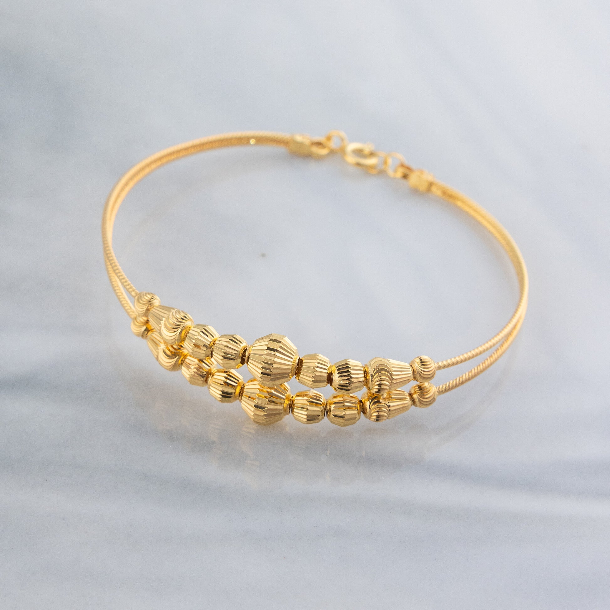 2 Line Kid's Beads Cuff Bracelet (D21) - 925 Silver & 24K Gold Plated - Falaq Jewellery Oman