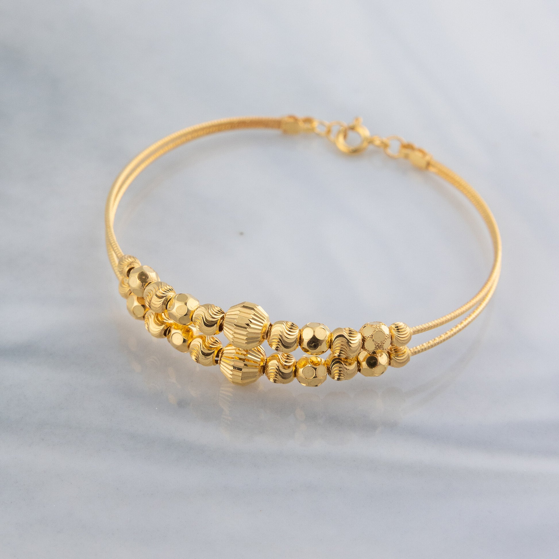 2 Line Kid's Beads Cuff Bracelet (D22) - 925 Silver & 24K Gold Plated - Falaq Jewellery Oman