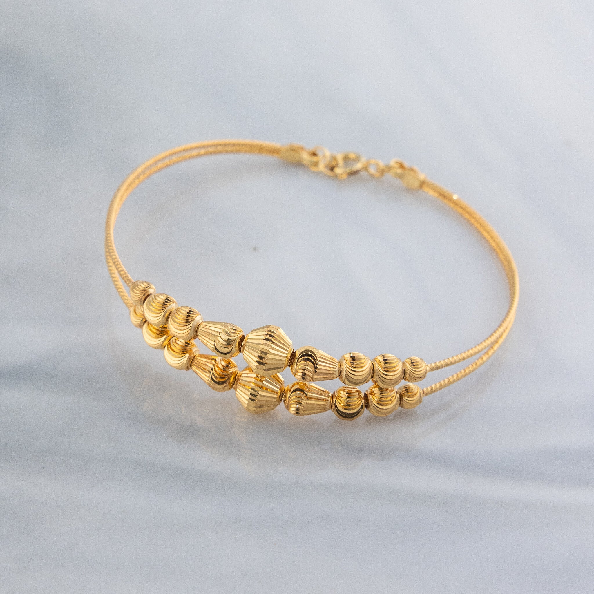 2 Line Kid's Beads Cuff Bracelet (D23) - 925 Silver & 24K Gold Plated - Falaq Jewellery Oman
