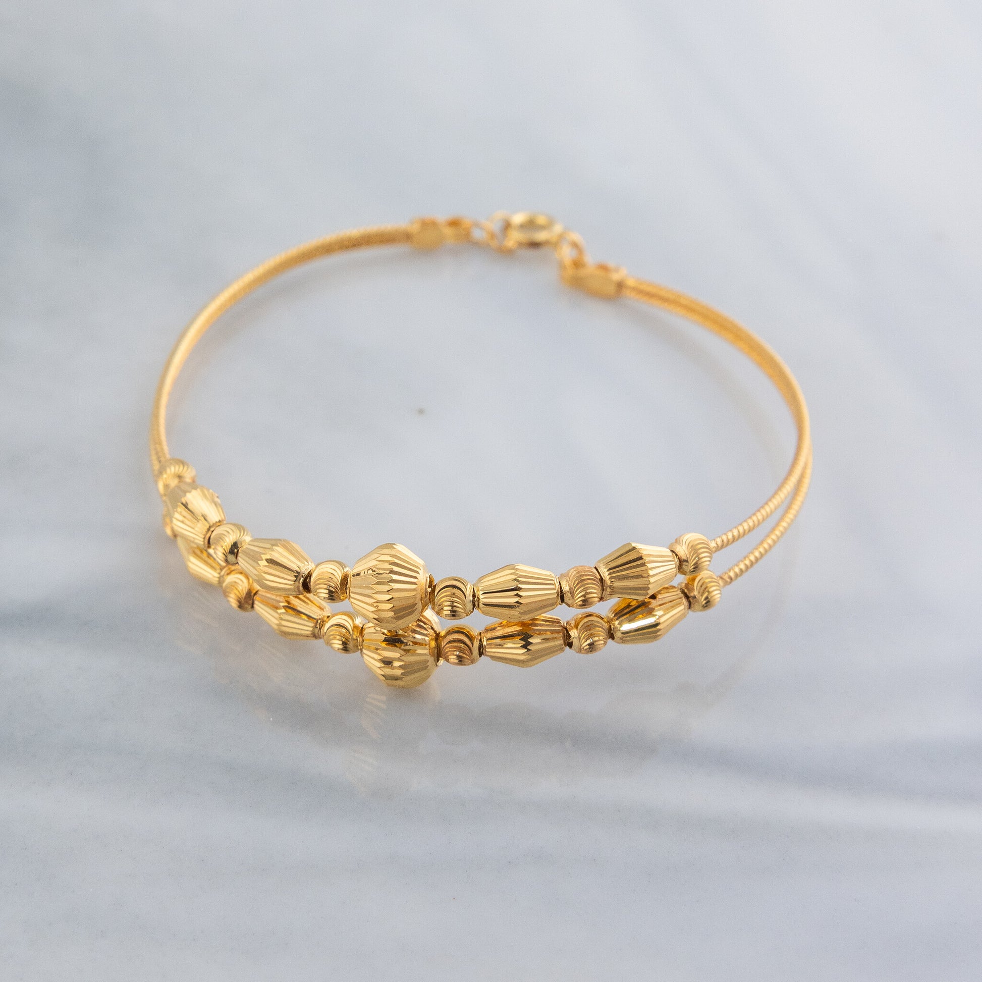 2 Line Kid's Beads Cuff Bracelet (D24) - 925 Silver & 24K Gold Plated - Falaq Jewellery Oman