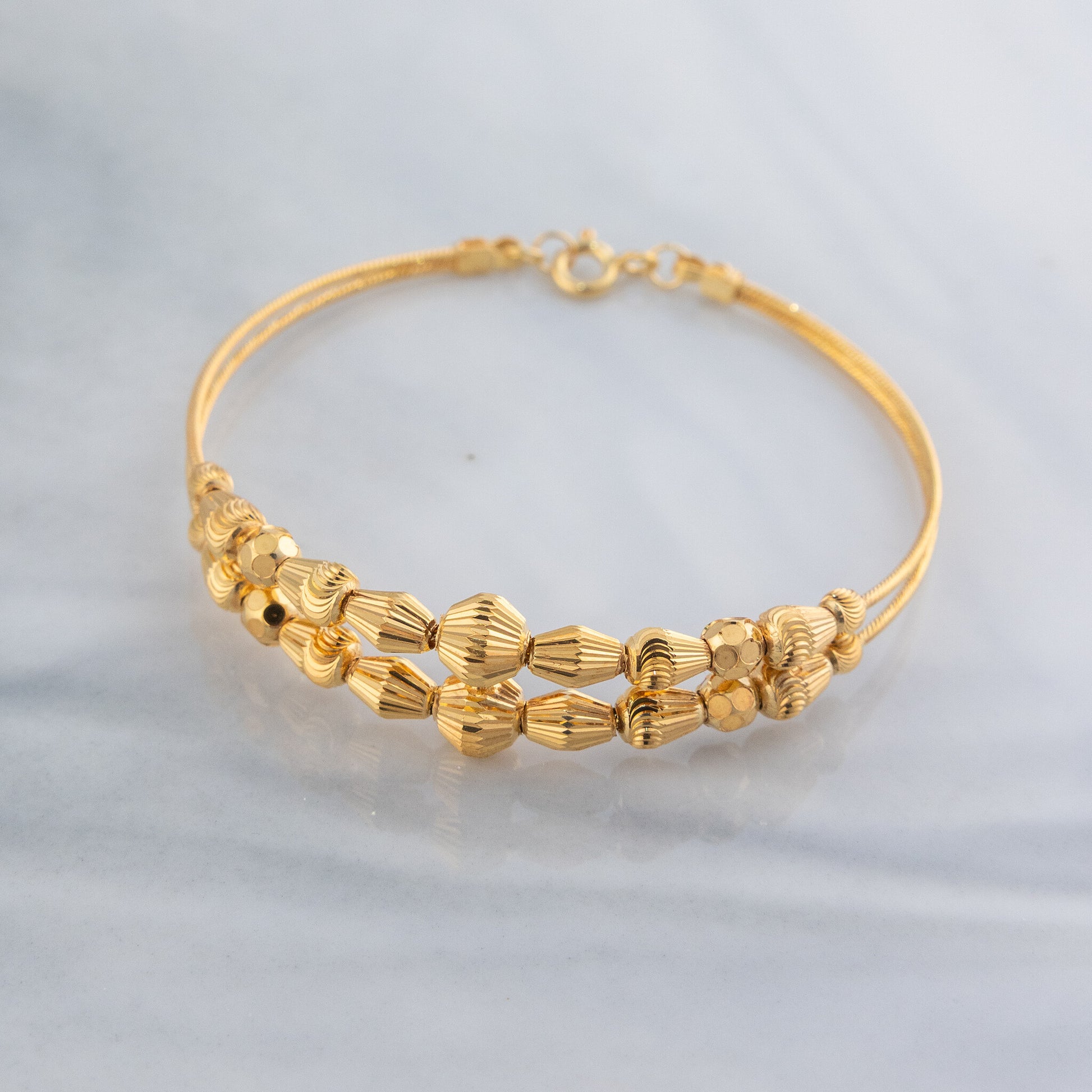 2 Line Kid's Beads Cuff Bracelet (D25) - 925 Silver & 24K Gold Plated - Falaq Jewellery Oman