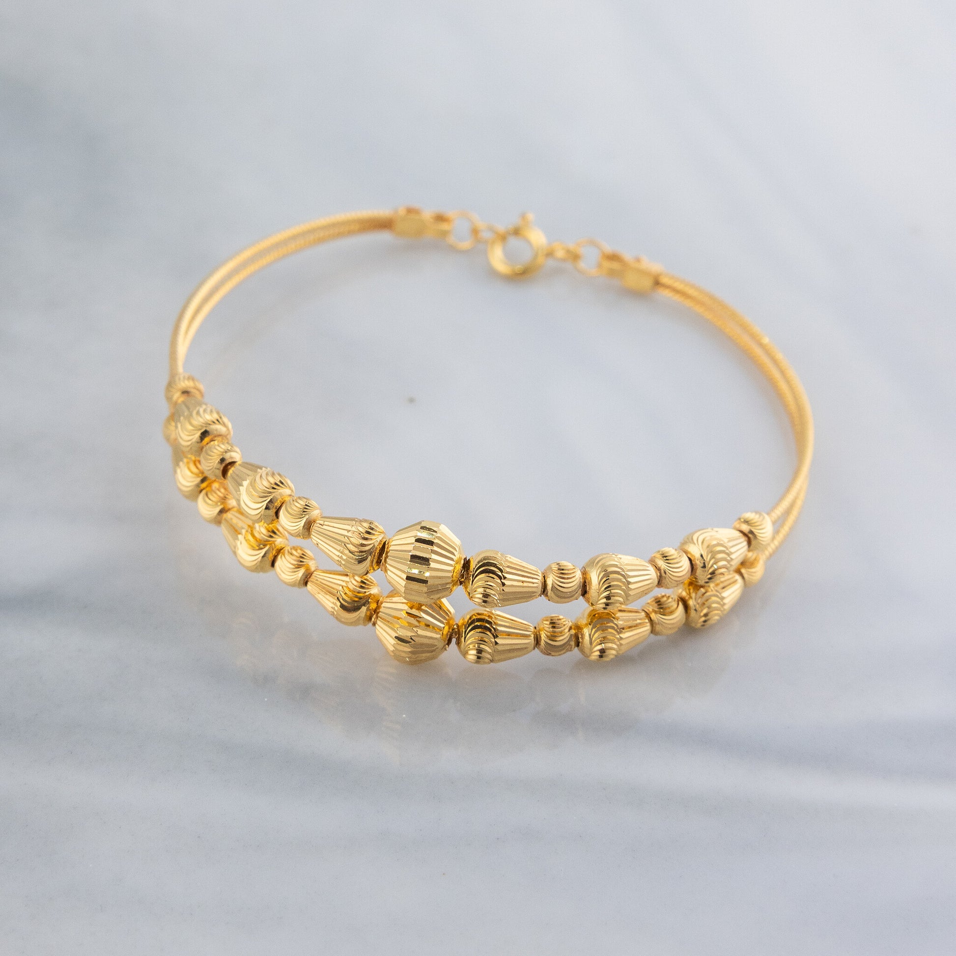2 Line Kid's Beads Cuff Bracelet (D26) - 925 Silver & 24K Gold Plated - Falaq Jewellery Oman