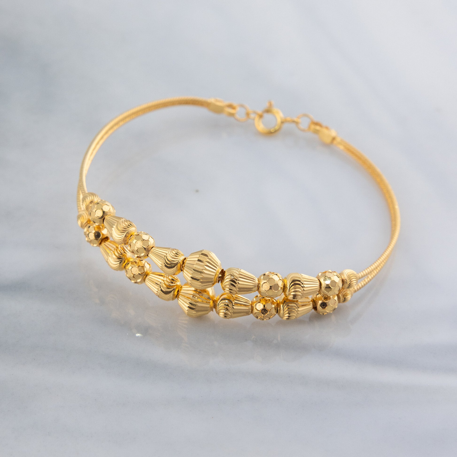 2 Line Kid's Beads Cuff Bracelet (D27) - 925 Silver & 24K Gold Plated - Falaq Jewellery Oman