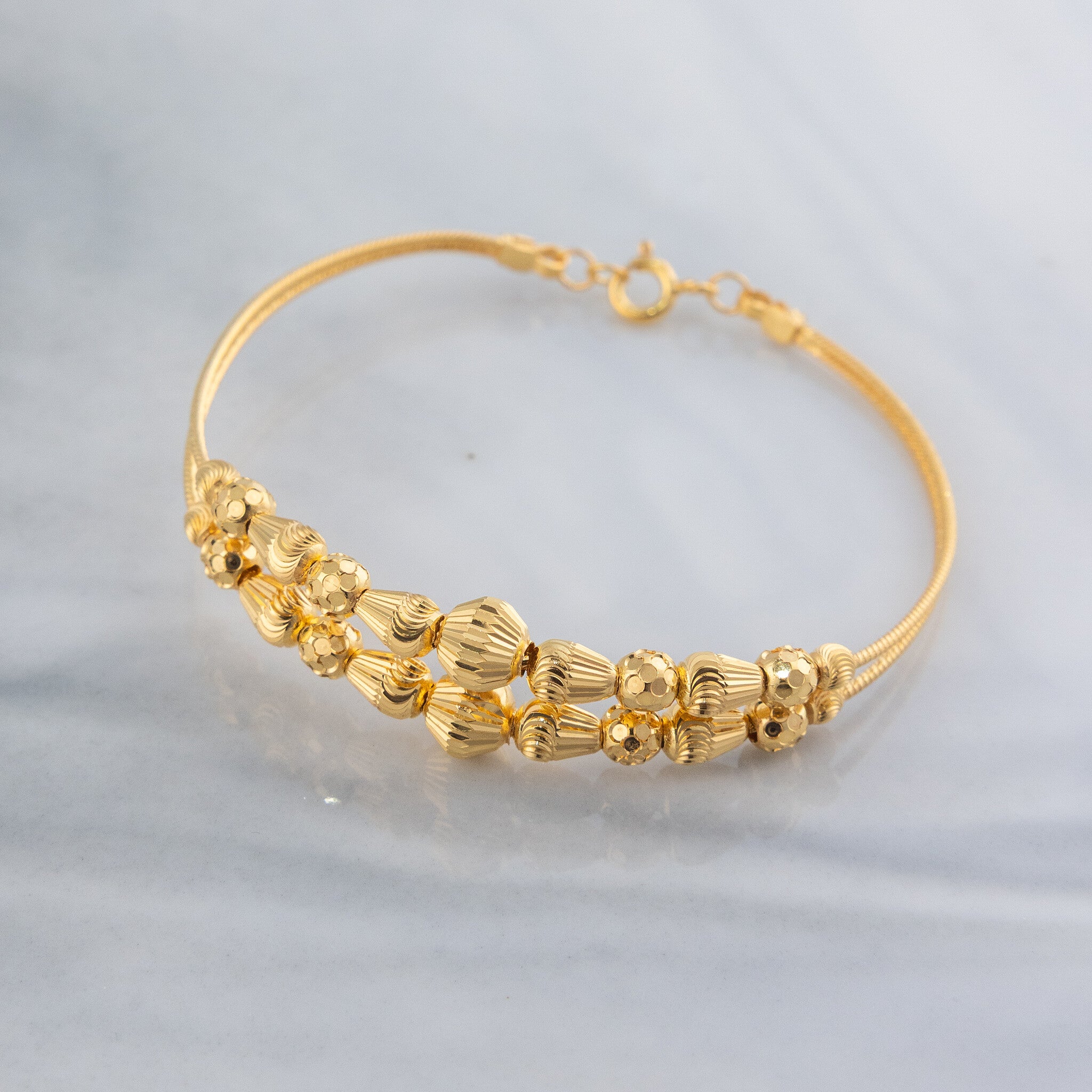 2 Line Kid's Beads Cuff Bracelet (D27) - 925 Silver & 24K Gold Plated - Falaq Jewellery Oman