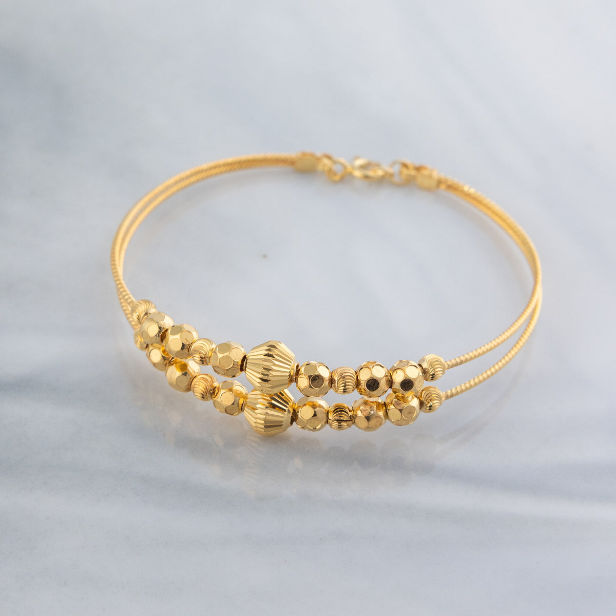 2 Line Kid's Beads Cuff Bracelet (D28) - 925 Silver & 24K Gold Plated - Falaq Jewellery Oman