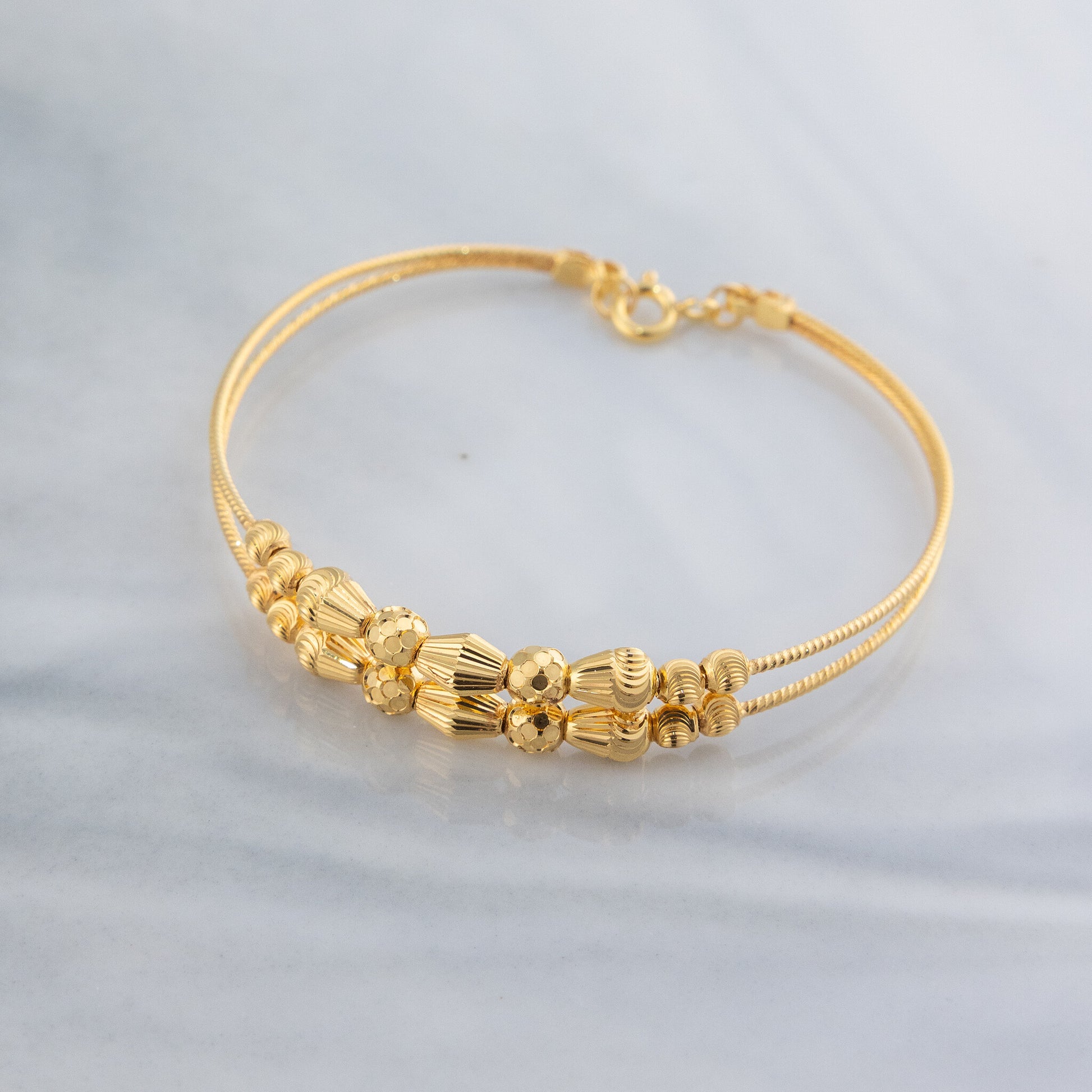 2 Line Kid's Beads Cuff Bracelet (D30) - 925 Silver & 24K Gold Plated - Falaq Jewellery Oman
