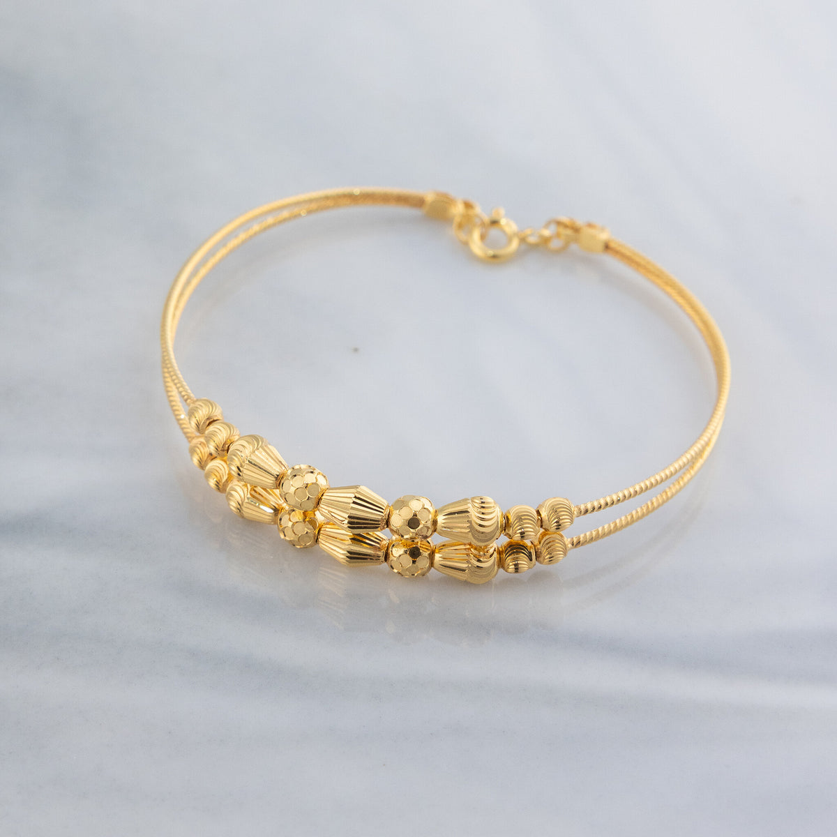 2 Line Kid's Beads Cuff Bracelet (D30) - 925 Silver & 24K Gold Plated - Falaq Jewellery Oman