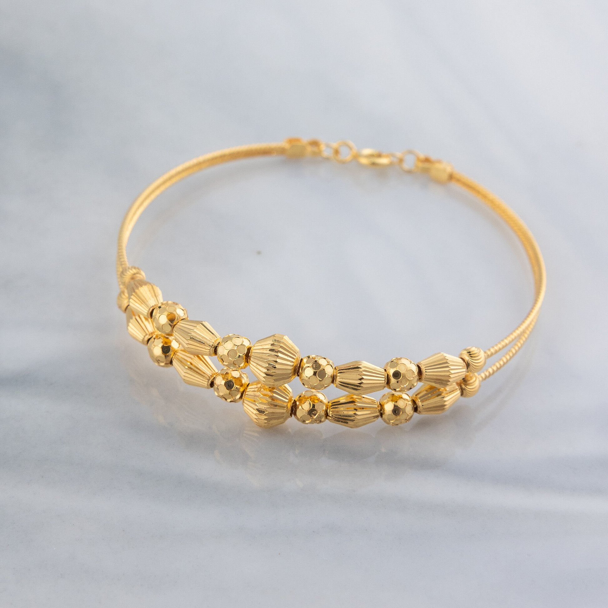 2 Line Kid's Beads Cuff Bracelet (D32) - 925 Silver & 24K Gold Plated - Falaq Jewellery Oman