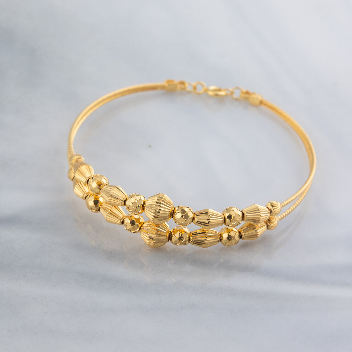 2 Line Kid's Beads Cuff Bracelet (D32) - 925 Silver & 24K Gold Plated - Falaq Jewellery Oman
