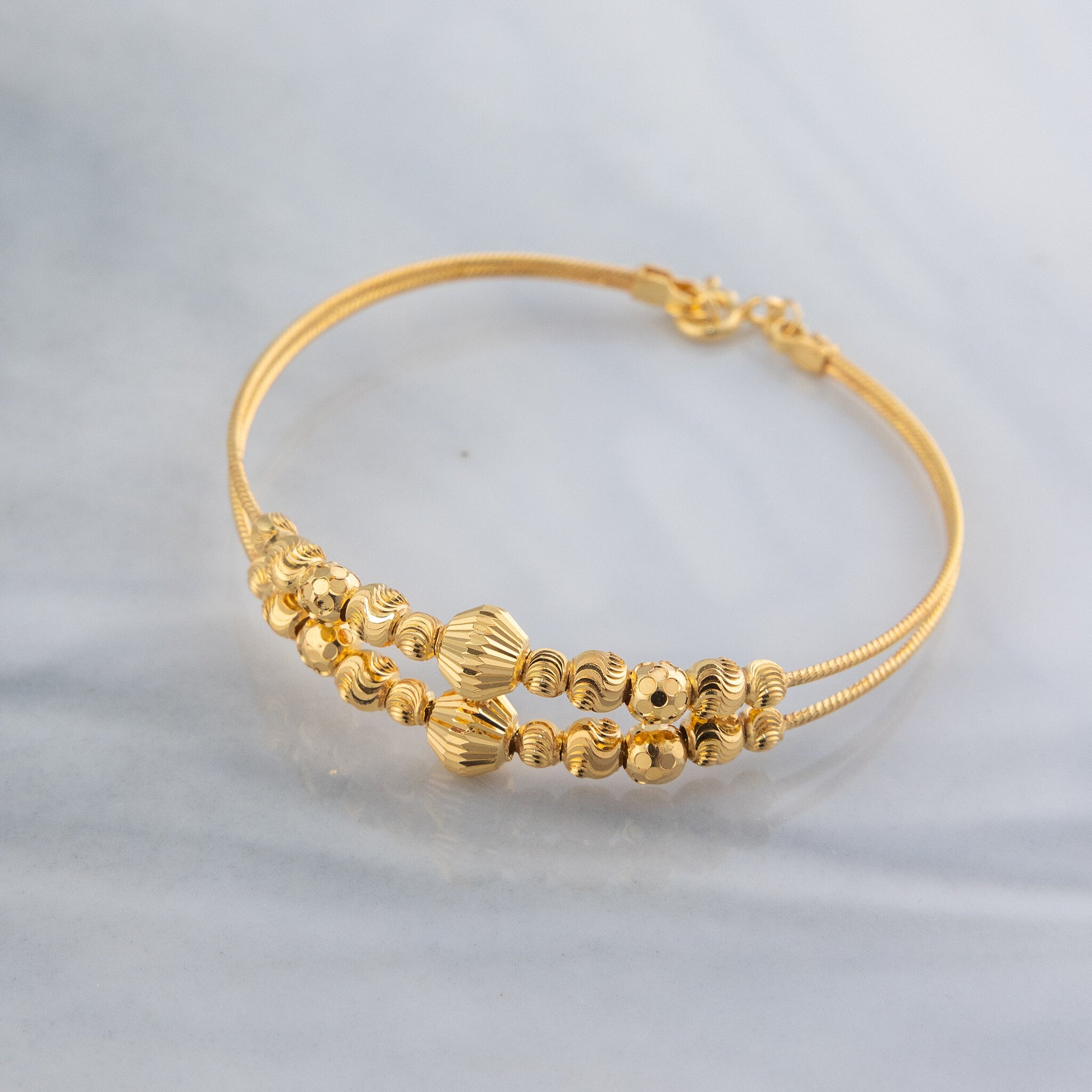 2 Line Kid's Beads Cuff Bracelet (D33) - 925 Silver & 24K Gold Plated - Falaq Jewellery Oman