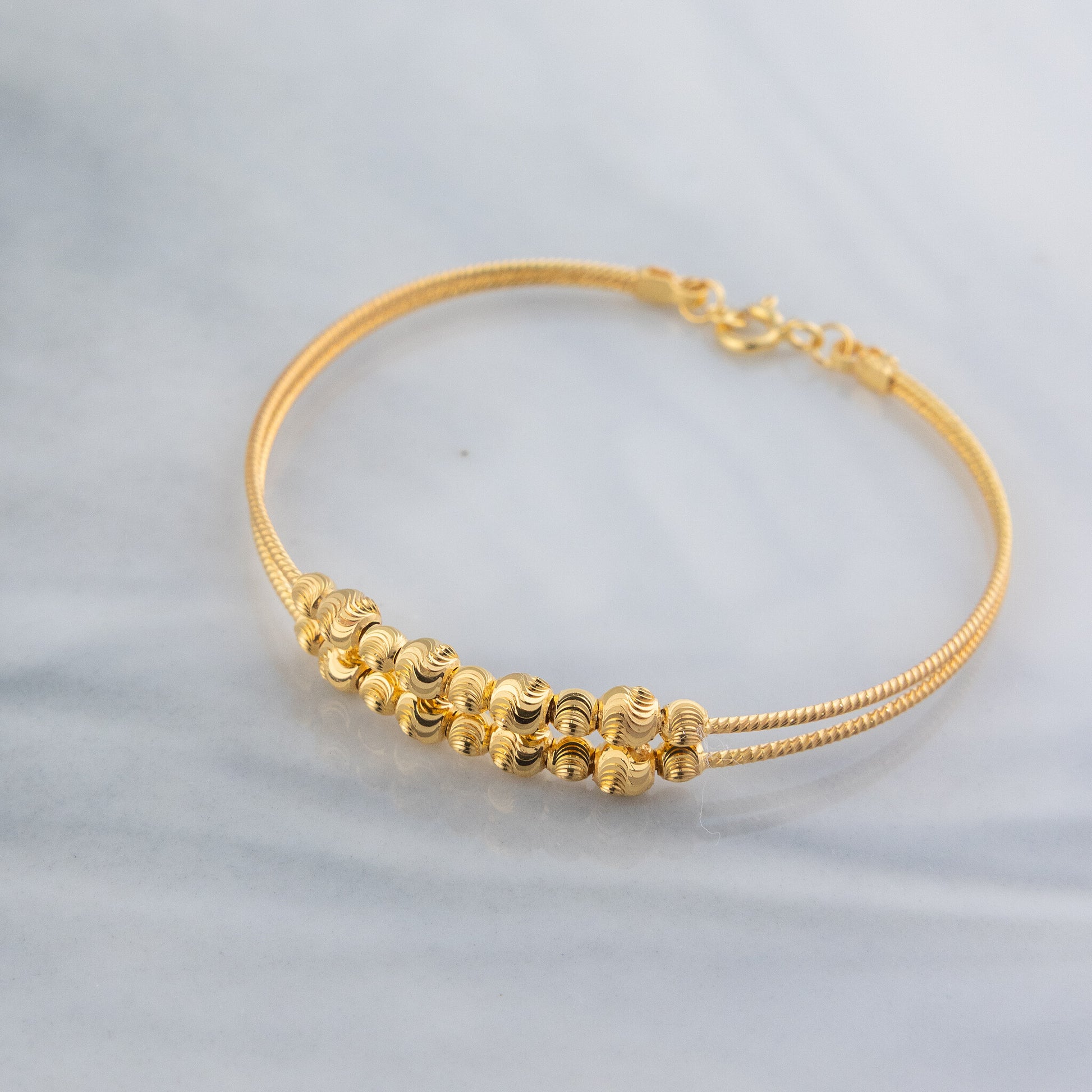 2 Line Kid's Beads Cuff Bracelet (D34) - 925 Silver & 24K Gold Plated - Falaq Jewellery Oman