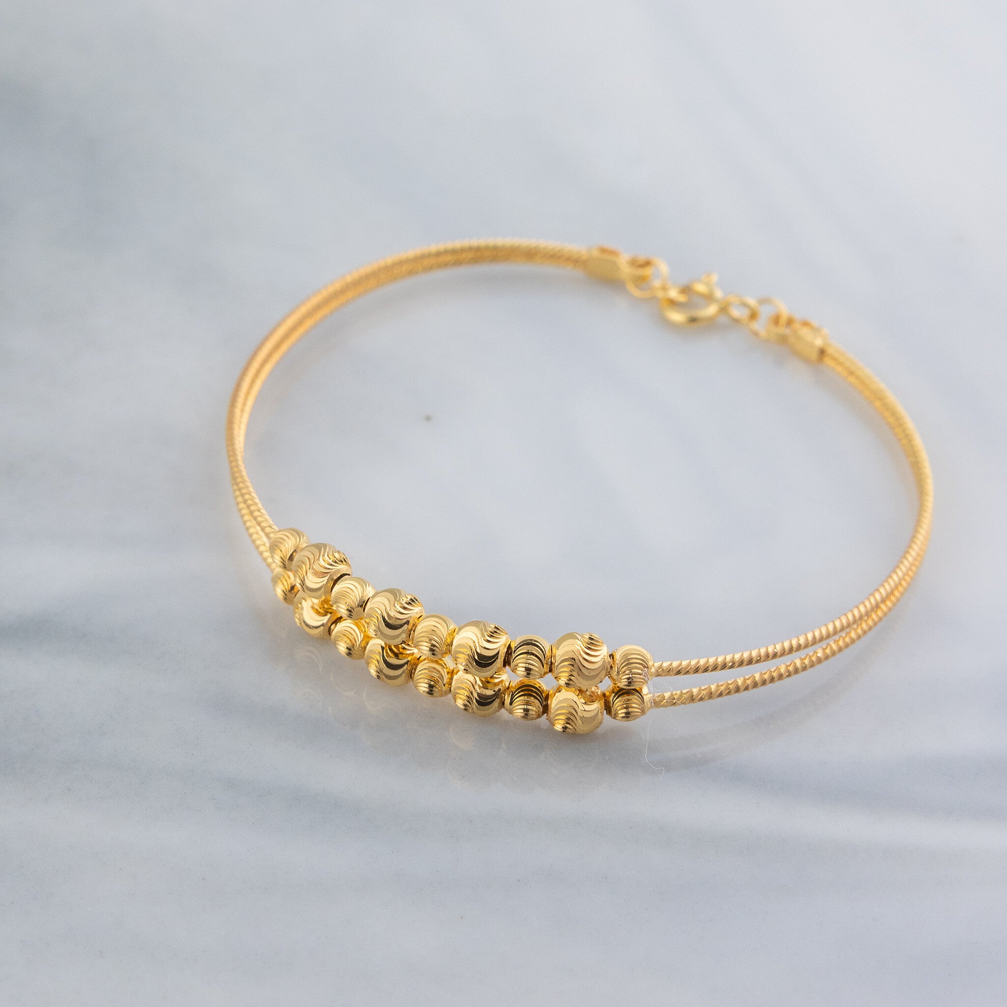 2 Line Kid's Beads Cuff Bracelet (D34) - 925 Silver & 24K Gold Plated - Falaq Jewellery Oman