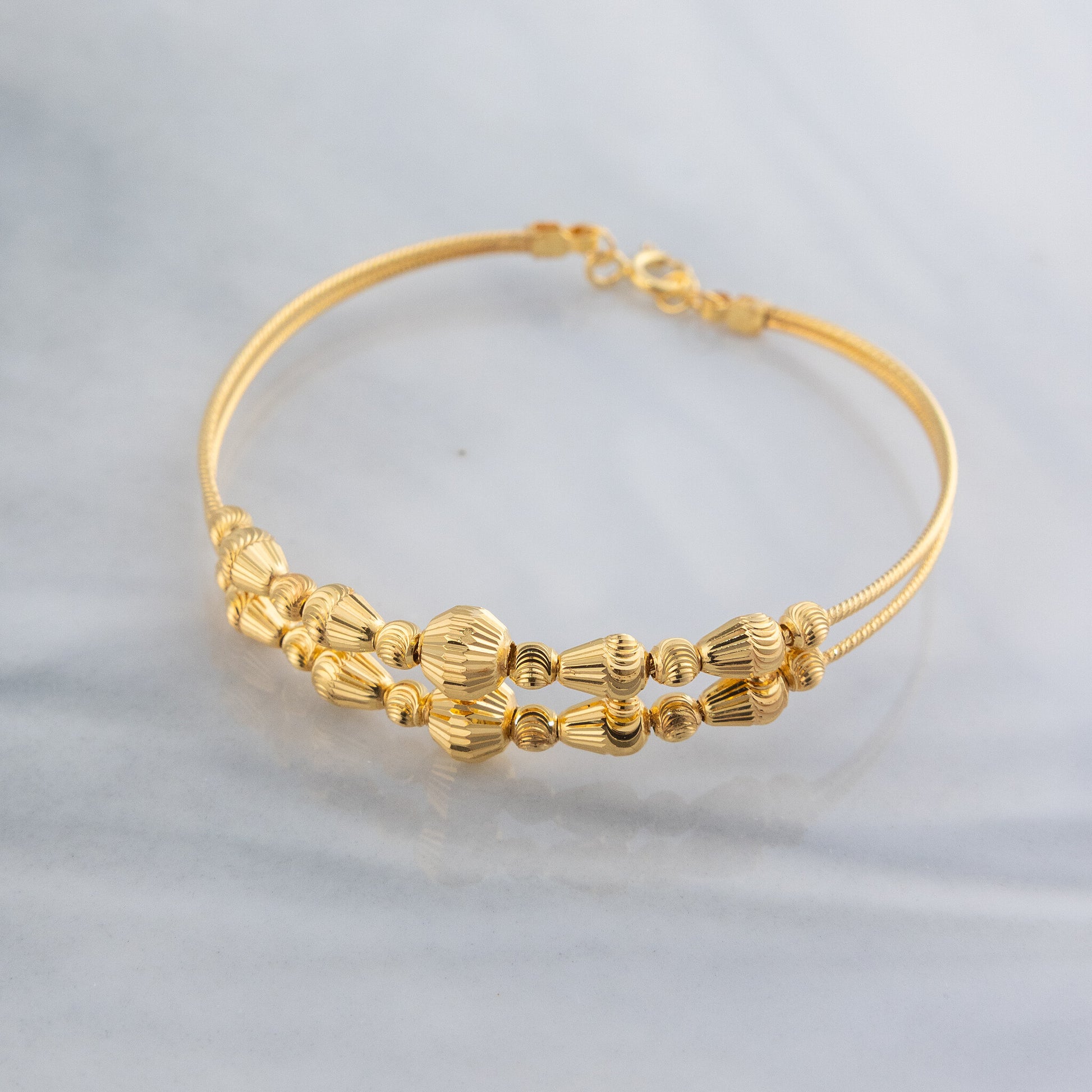 2 Line Kid's Beads Cuff Bracelet (D35) - 925 Silver & 24K Gold Plated - Falaq Jewellery Oman