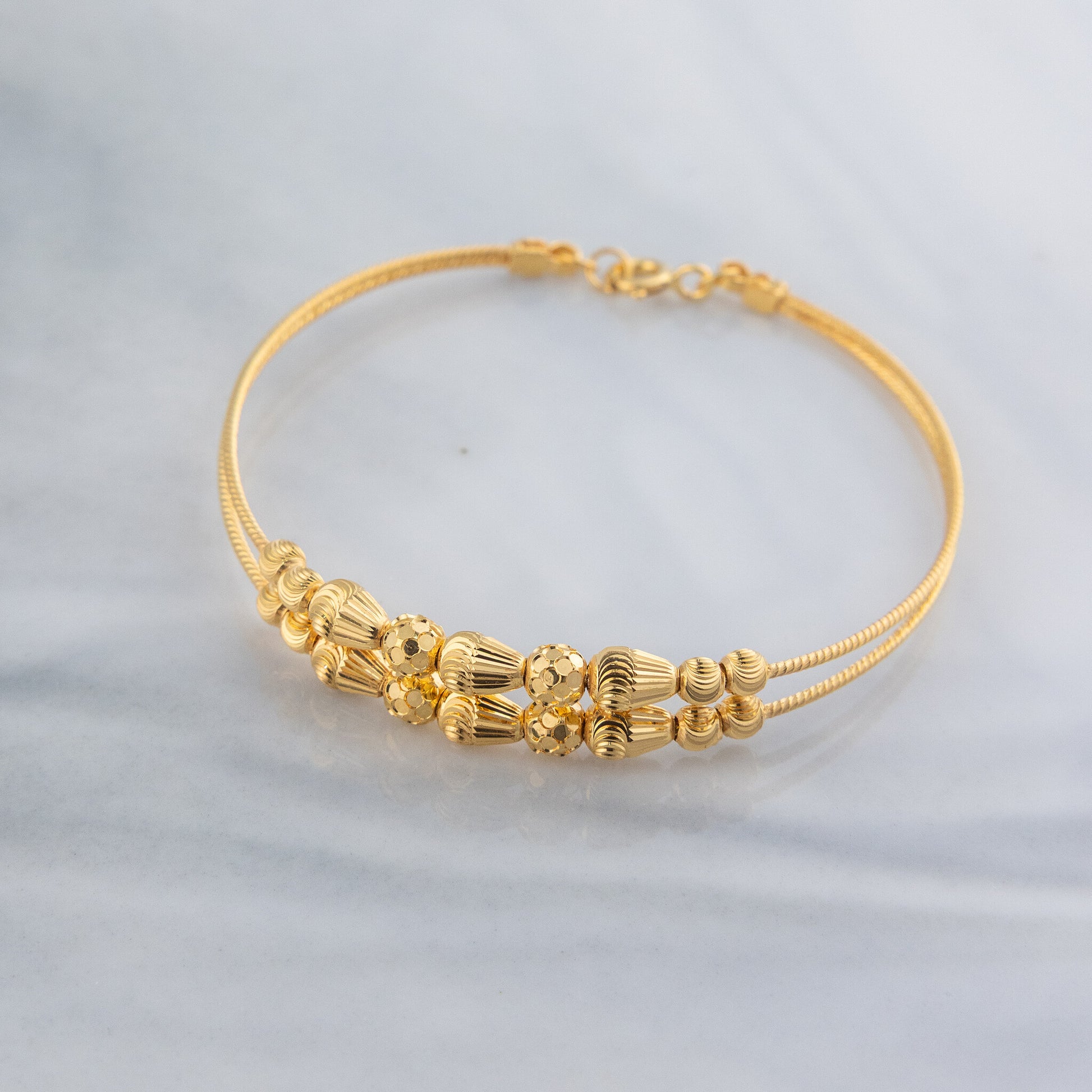 2 Line Kid's Beads Cuff Bracelet (D36) - 925 Silver & 24K Gold Plated - Falaq Jewellery Oman