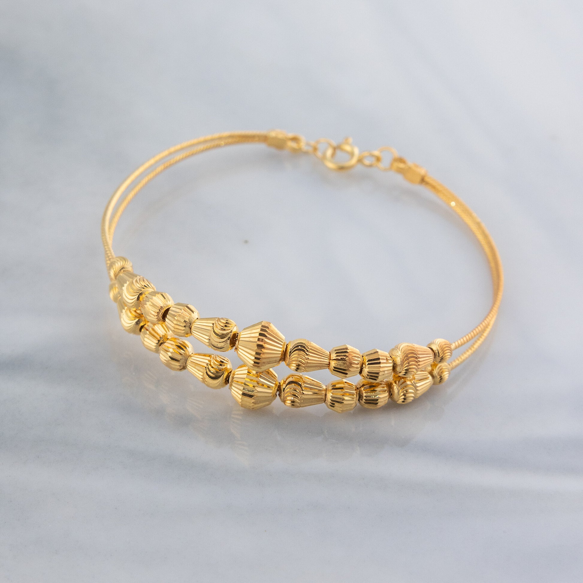 2 Line Kid's Beads Cuff Bracelet (D39) - 925 Silver & 24K Gold Plated - Falaq Jewellery Oman