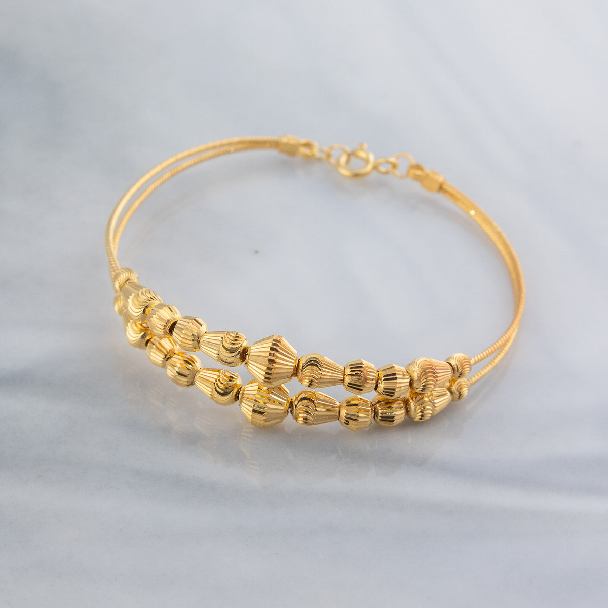 2 Line Kid's Beads Cuff Bracelet (D39) - 925 Silver & 24K Gold Plated - Falaq Jewellery Oman