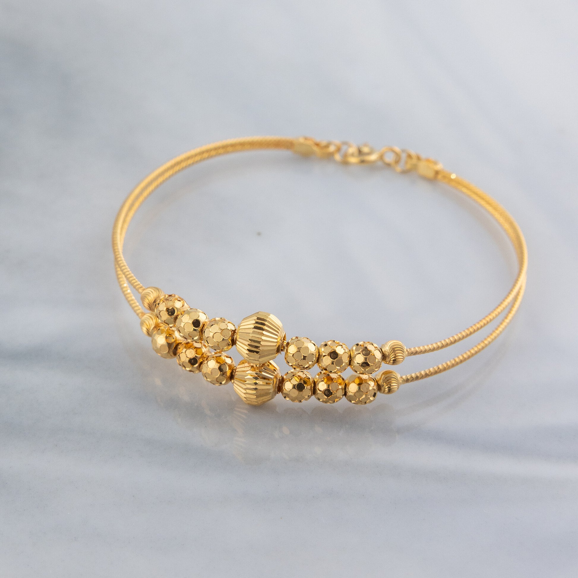 2 Line Kid's Beads Cuff Bracelet (D41) - 925 Silver & 24K Gold Plated - Falaq Jewellery Oman