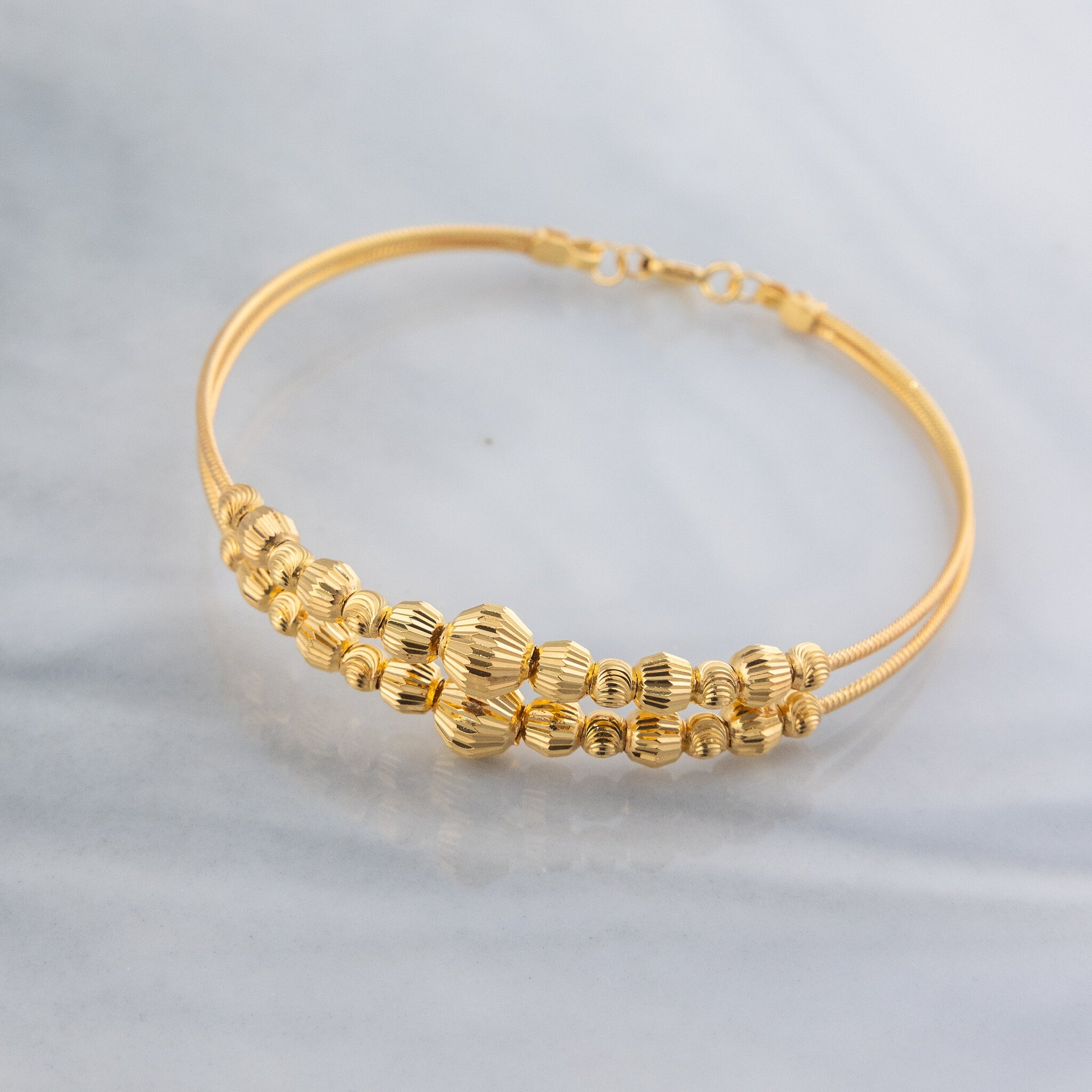 2 Line Kid's Beads Cuff Bracelet (D42) - 925 Silver & 24K Gold Plated - Falaq Jewellery Oman