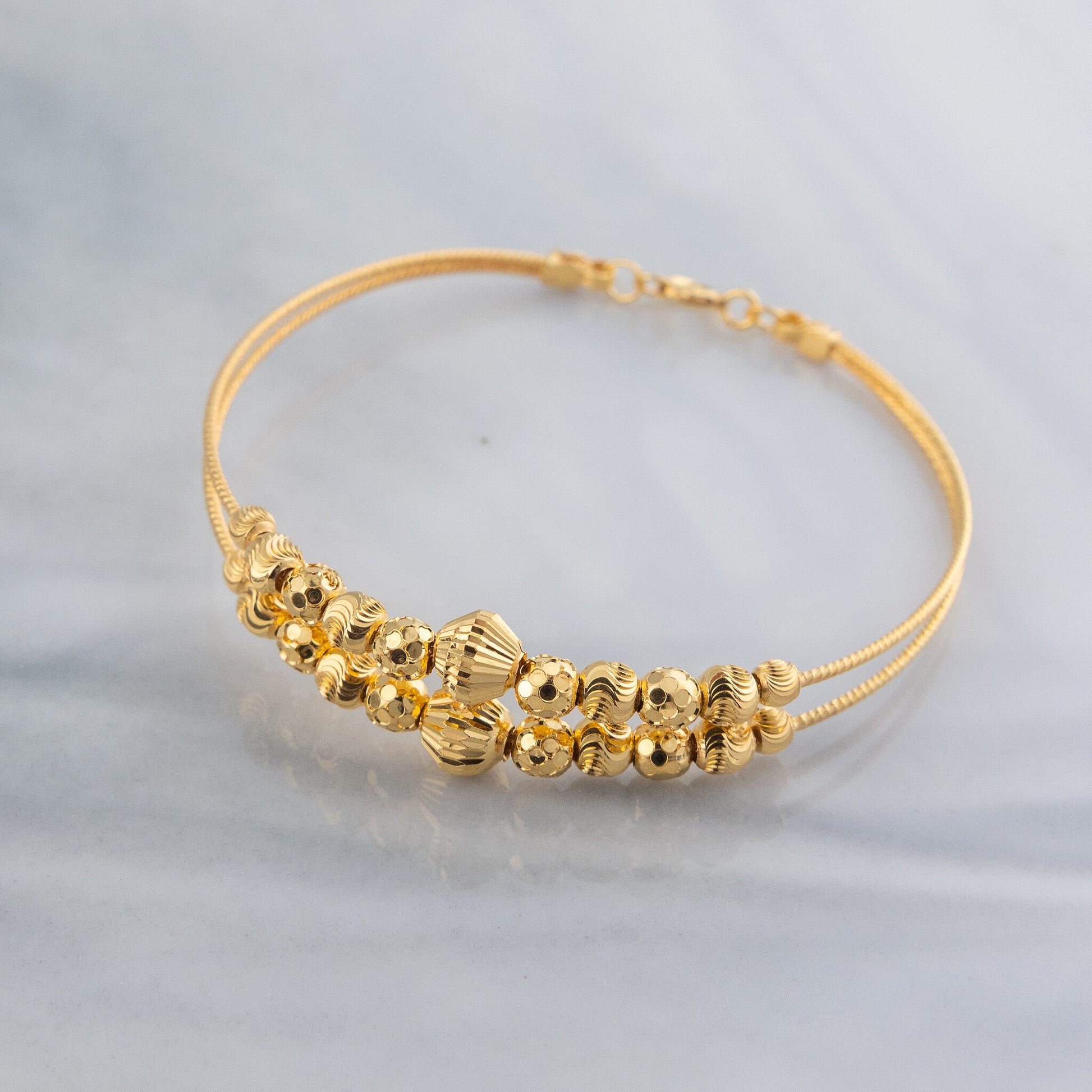 2 Line Kid's Beads Cuff Bracelet (D45) - 925 Silver & 24K Gold Plated - Falaq Jewellery Oman