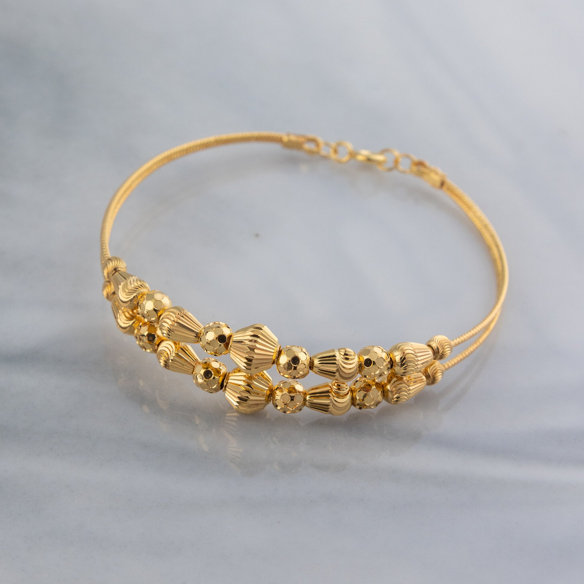 2 Line Kid's Beads Cuff Bracelet (D46) - 925 Silver & 24K Gold Plated - Falaq Jewellery Oman