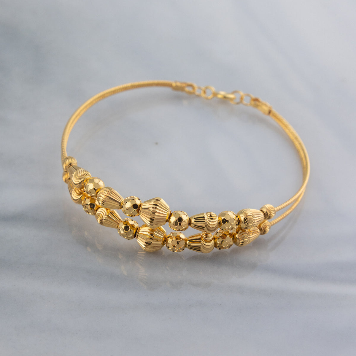 2 Line Kid's Beads Cuff Bracelet (D46) - 925 Silver & 24K Gold Plated - Falaq Jewellery Oman