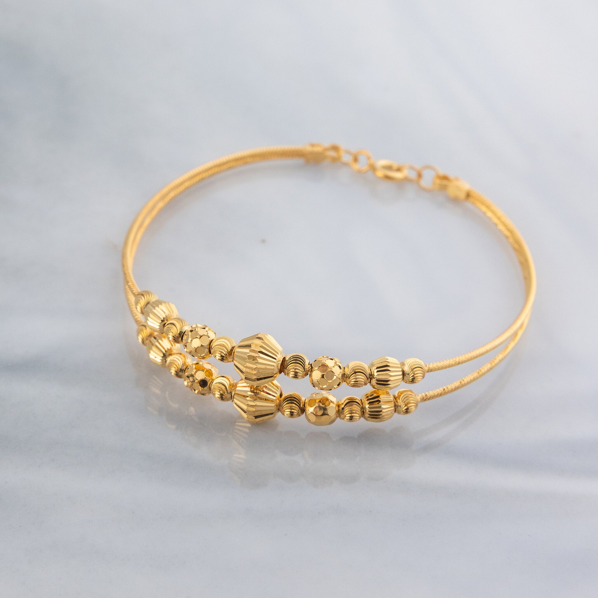 2 Line Kid's Beads Cuff Bracelet (D48) - 925 Silver & 24K Gold Plated - Falaq Jewellery Oman