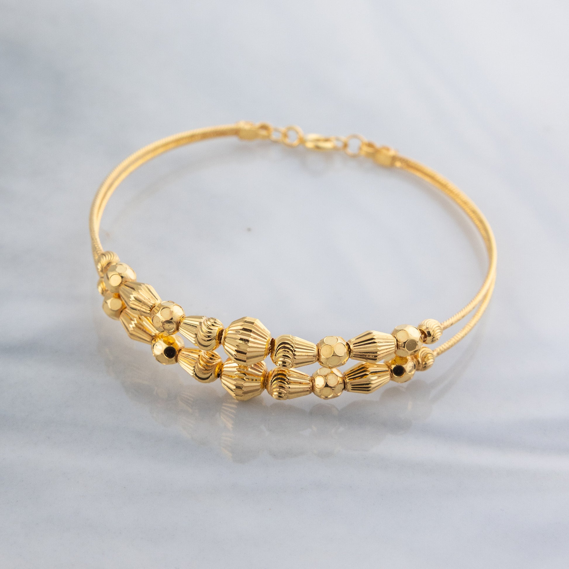 2 Line Kid's Beads Cuff Bracelet (D49) - 925 Silver & 24K Gold Plated - Falaq Jewellery Oman
