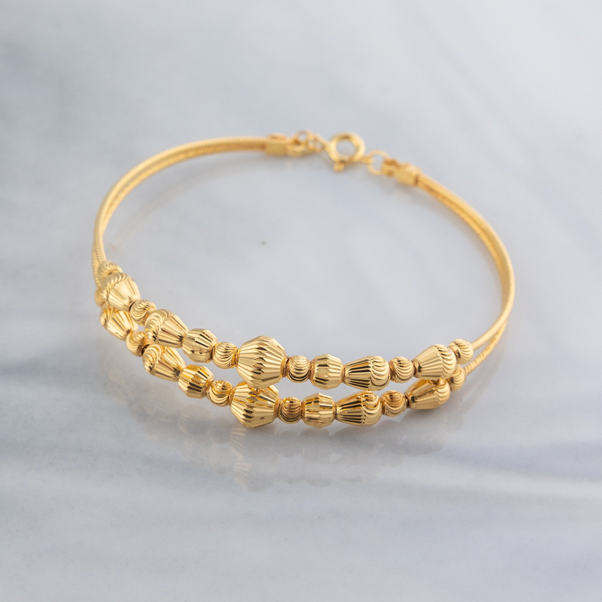 2 Line Kid's Beads Cuff Bracelet (D51) - 925 Silver & 24K Gold Plated - Falaq Jewellery Oman