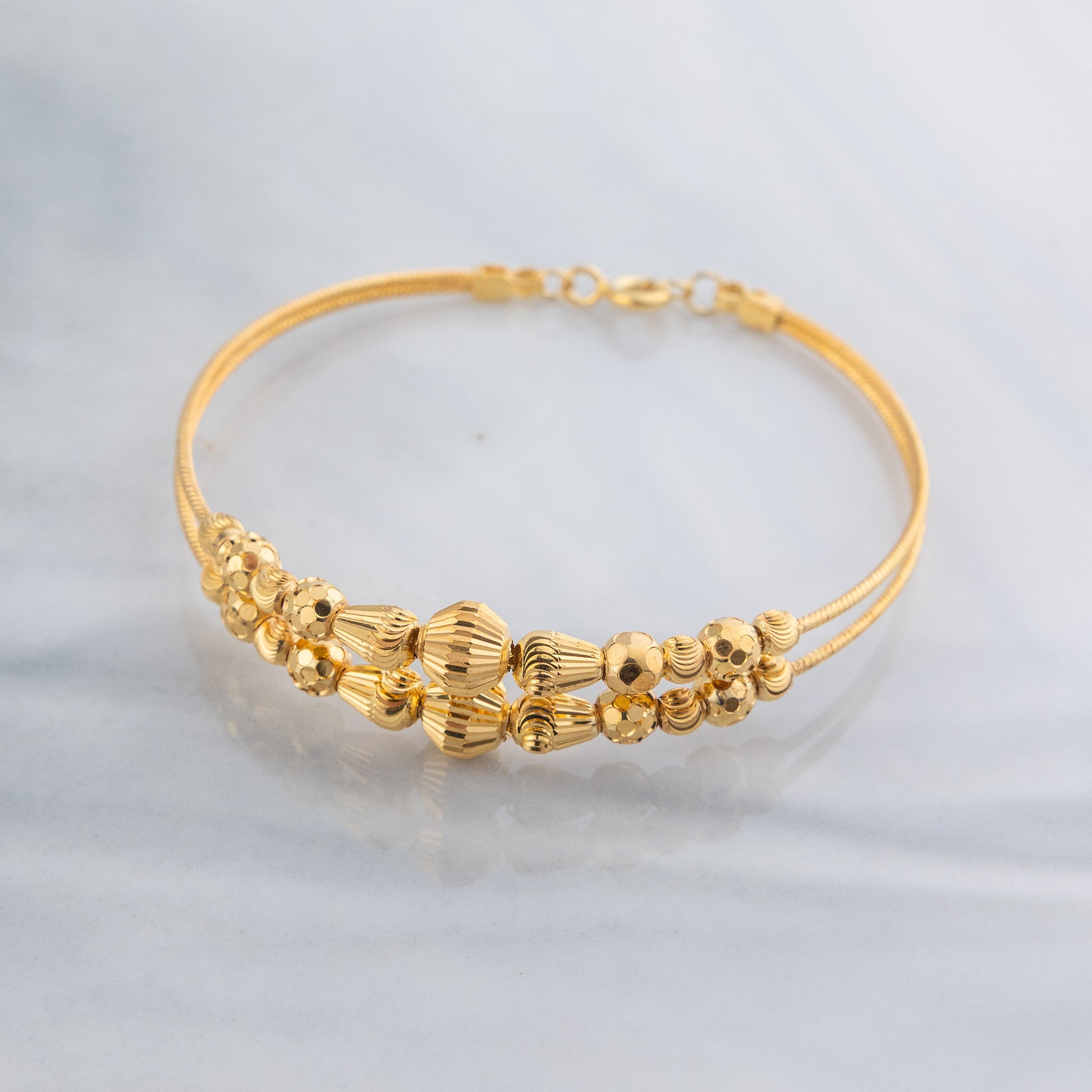2 Line Kid's Beads Cuff Bracelet (D52) - 925 Silver & 24K Gold Plated - Falaq Jewellery Oman
