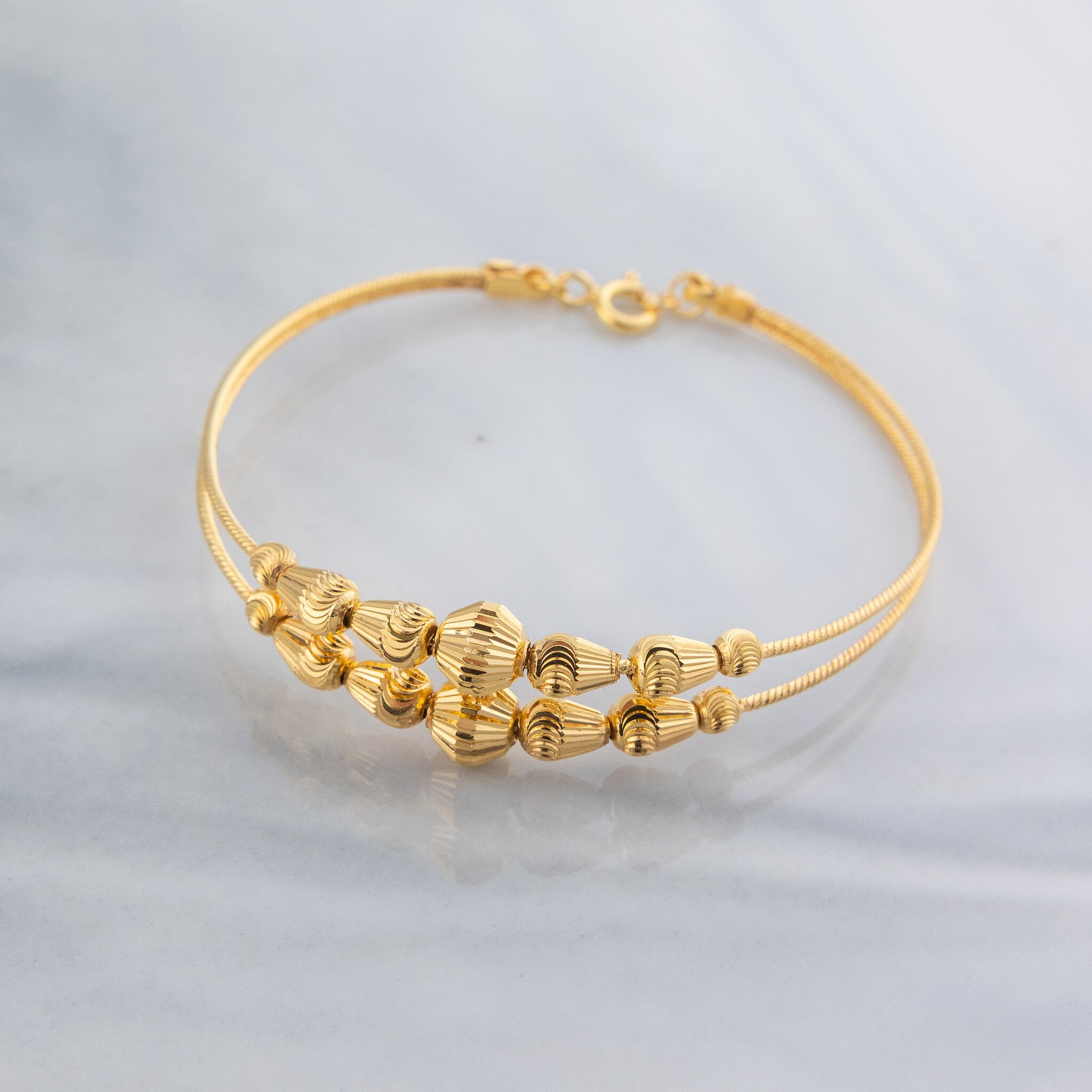 2 Line Kid's Beads Cuff Bracelet (D53) - 925 Silver & 24K Gold Plated - Falaq Jewellery Oman