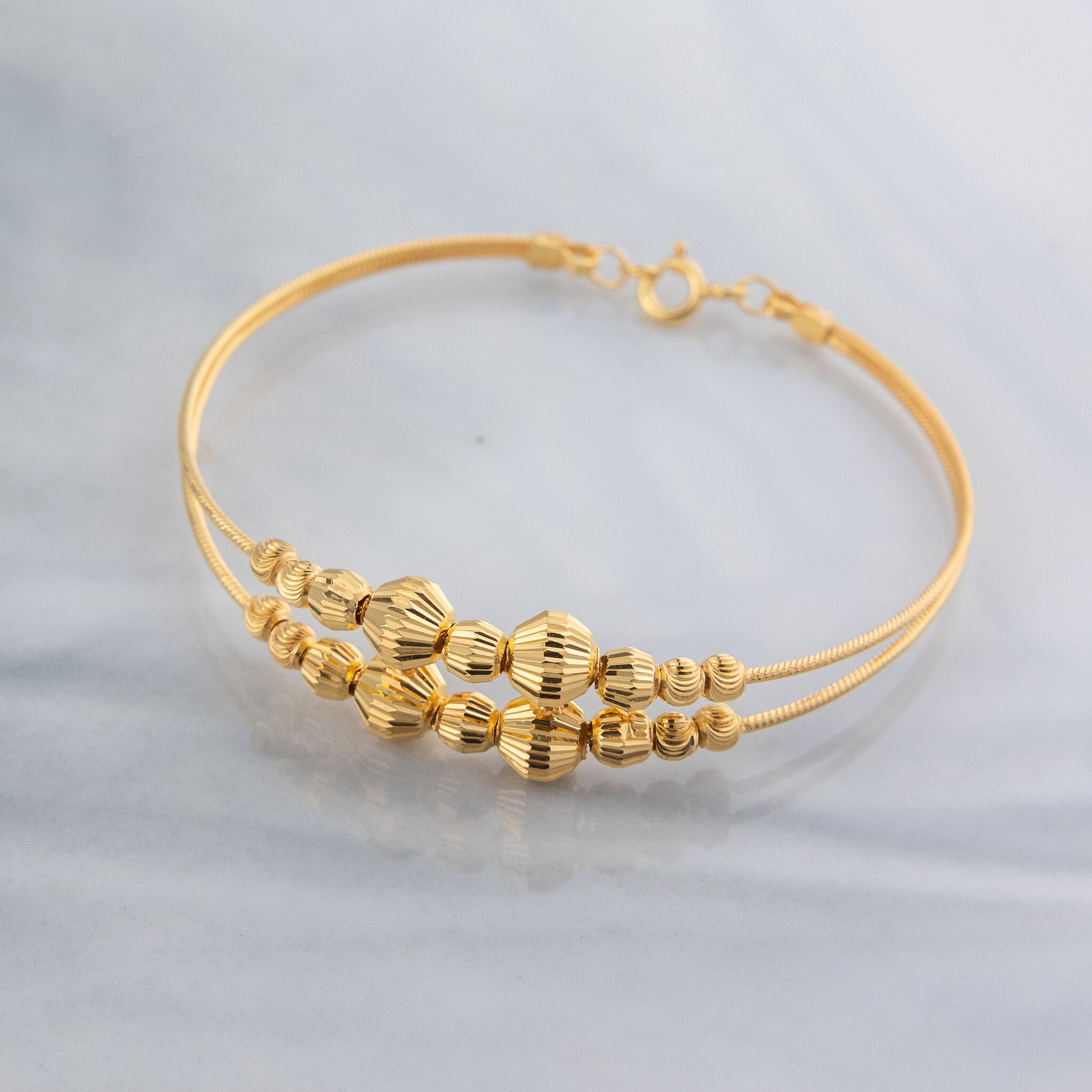 2 Line Kid's Beads Cuff Bracelet (D54) - 925 Silver & 24K Gold Plated - Falaq Jewellery Oman