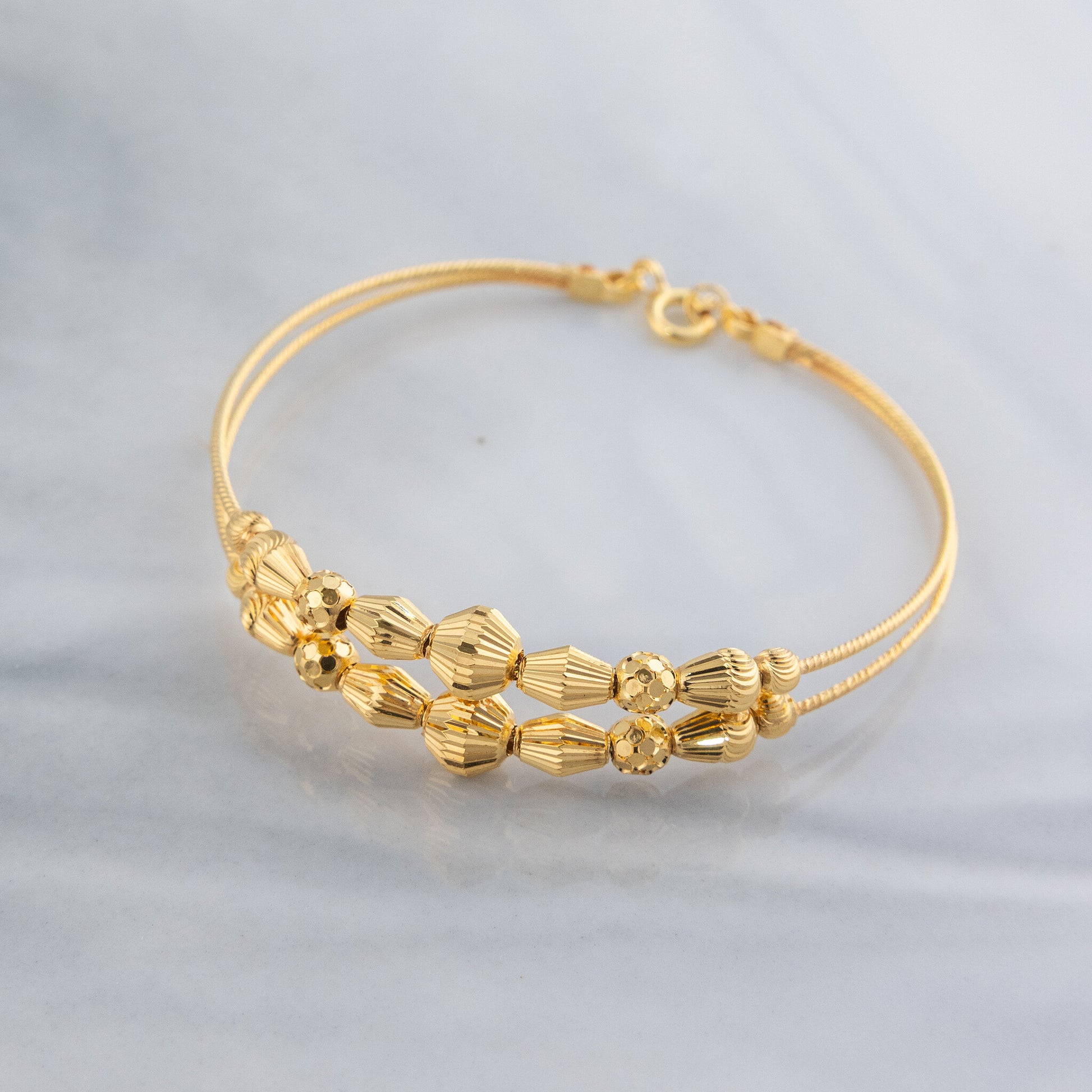 2 Line Kid's Beads Cuff Bracelet (D55) - 925 Silver & 24K Gold Plated - Falaq Jewellery Oman