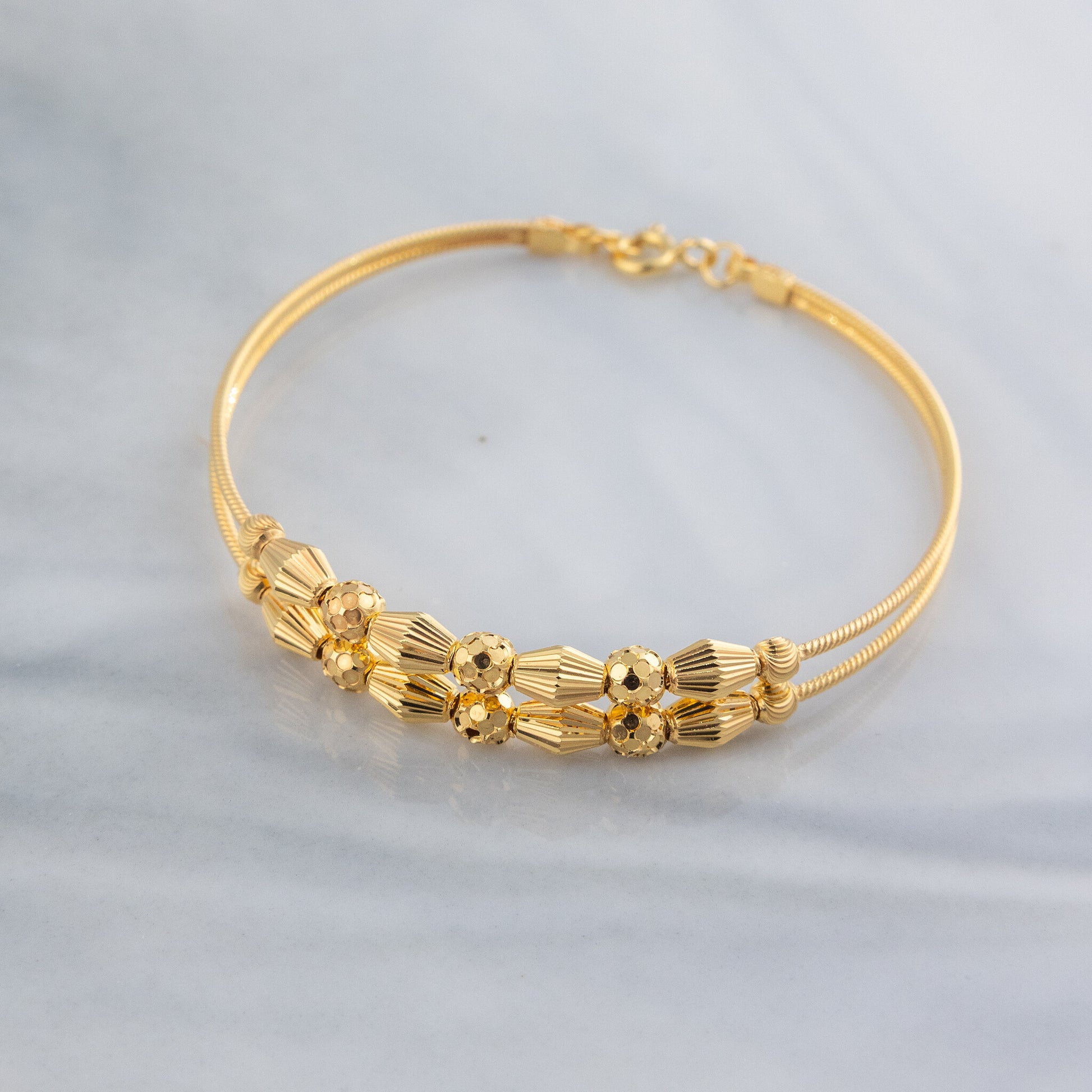 2 Line Kid's Beads Cuff Bracelet (D56) - 925 Silver & 24K Gold Plated - Falaq Jewellery Oman