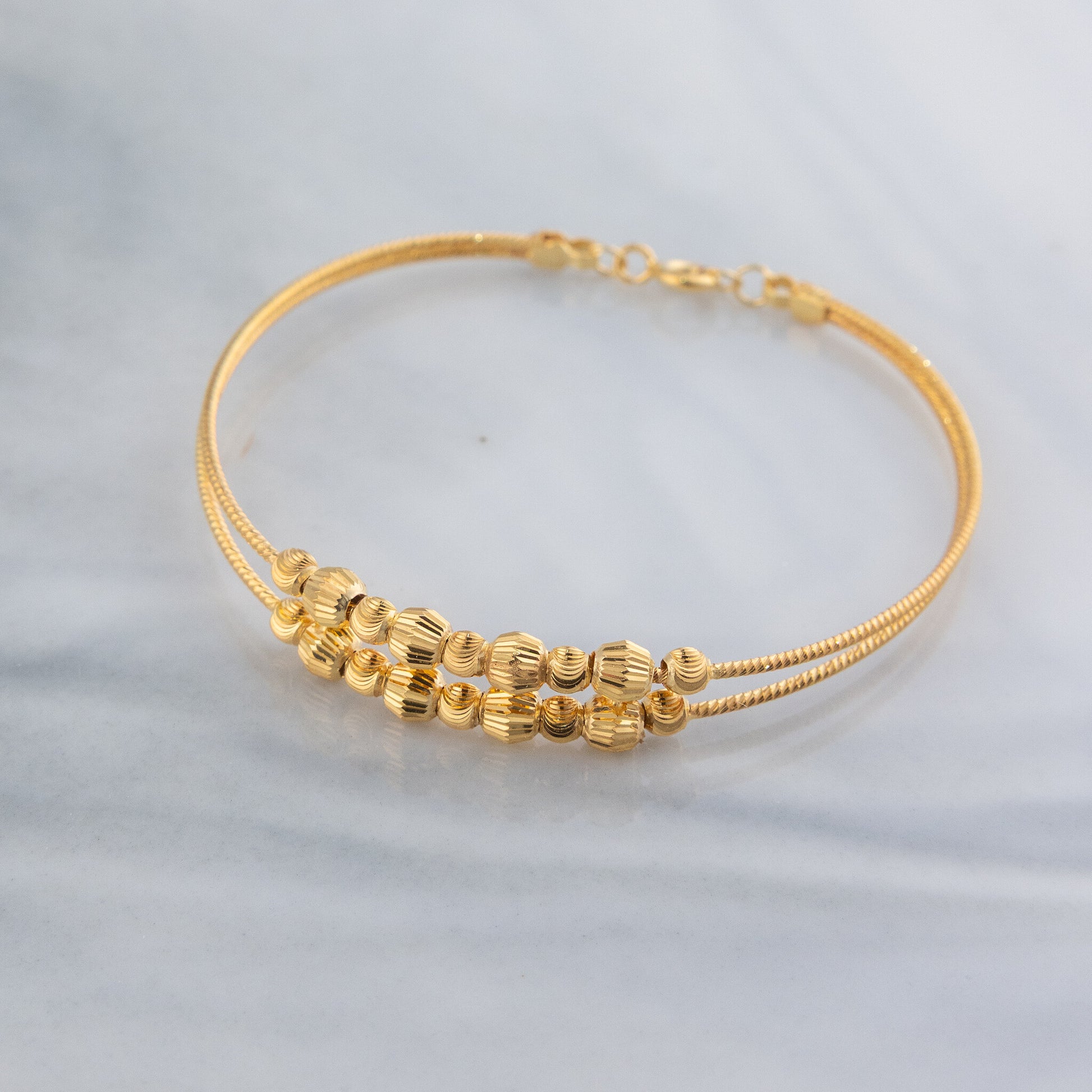 2 Line Kid's Beads Cuff Bracelet (D57) - 925 Silver & 24K Gold Plated - Falaq Jewellery Oman