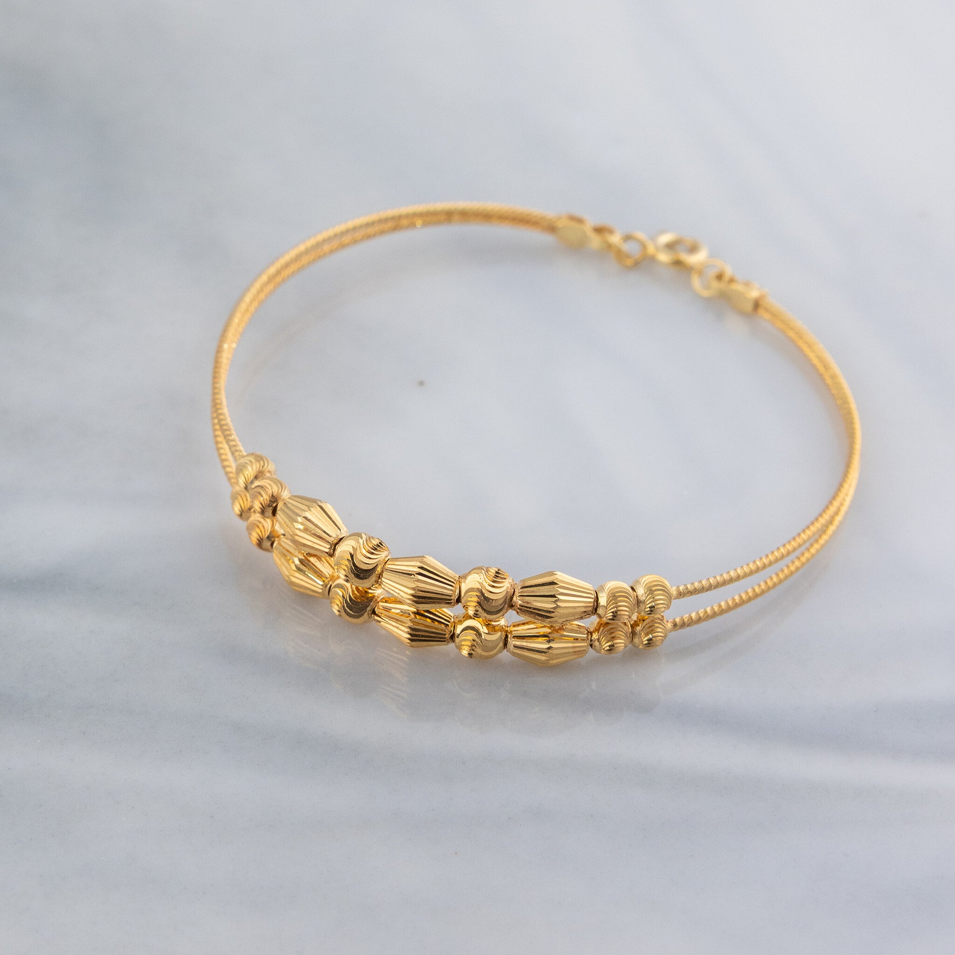 2 Line Kid's Beads Cuff Bracelet (D59) - 925 Silver & 24K Gold Plated - Falaq Jewellery Oman
