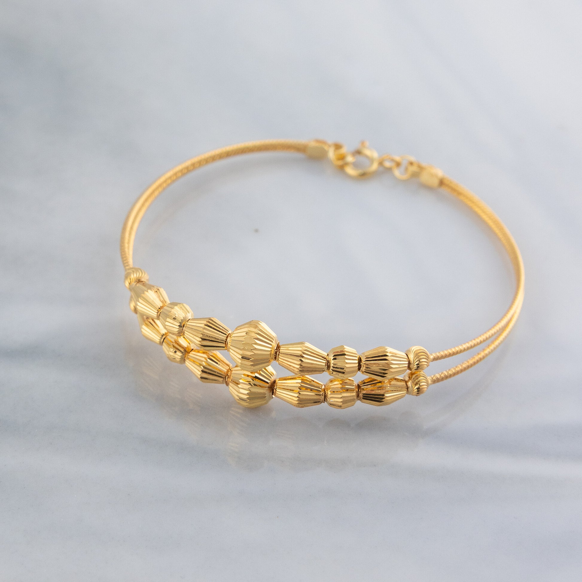 2 Line Kid's Beads Cuff Bracelet (D60) - 925 Silver & 24K Gold Plated - Falaq Jewellery Oman
