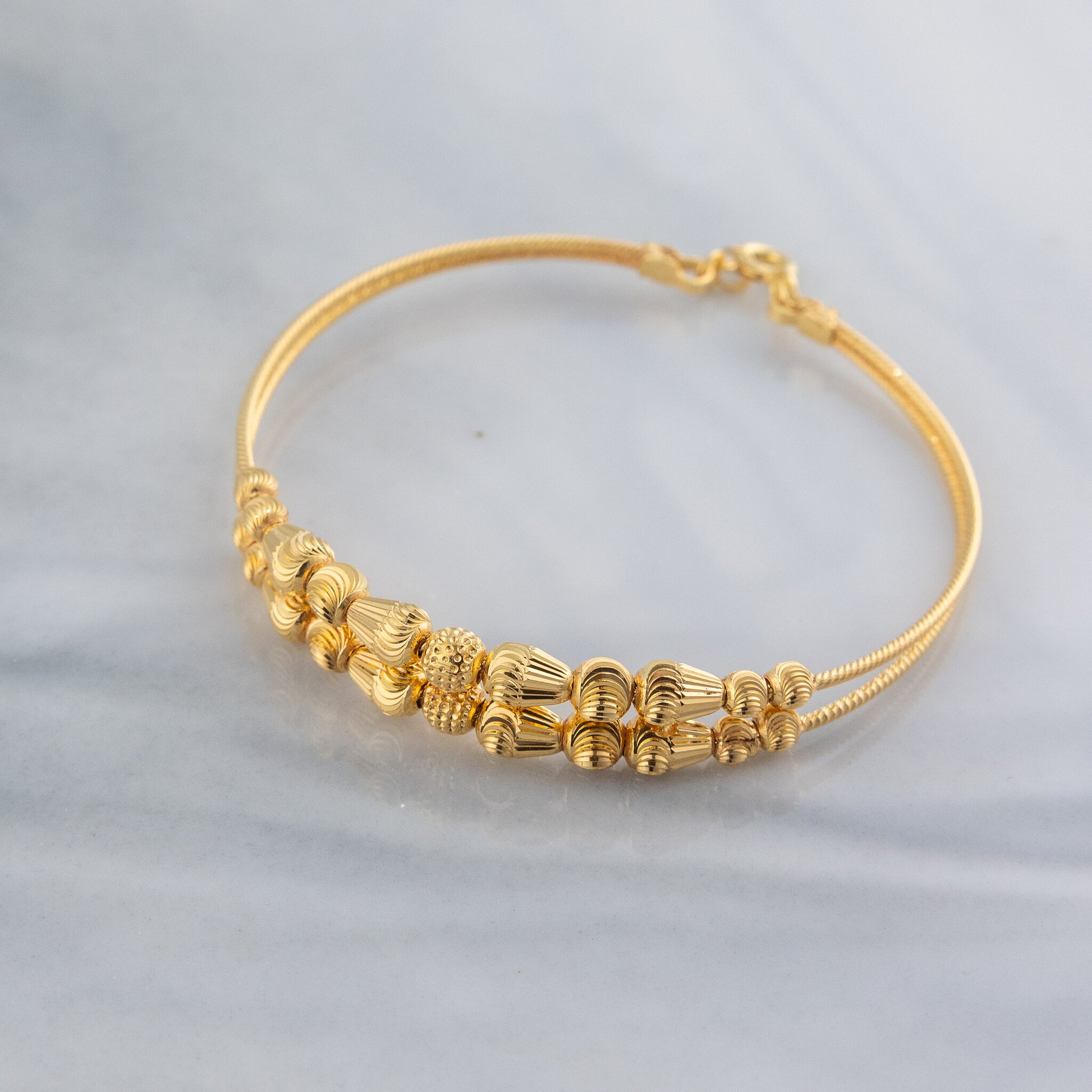 2 Line Kid's Beads Cuff Bracelet (D61) - 925 Silver & 24K Gold Plated - Falaq Jewellery Oman