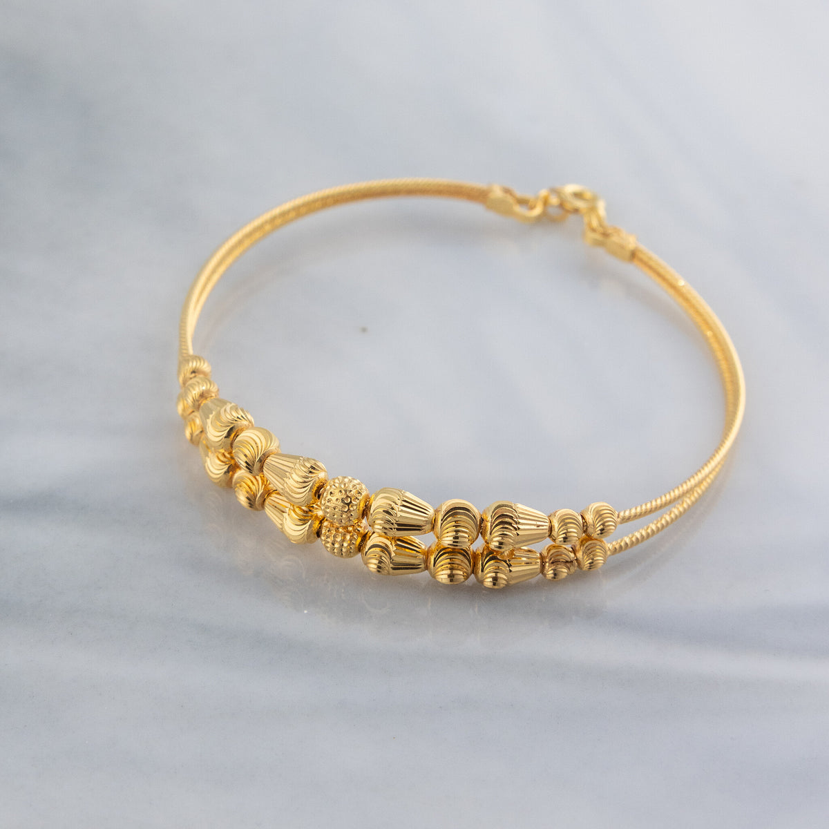 2 Line Kid's Beads Cuff Bracelet (D61) - 925 Silver & 24K Gold Plated - Falaq Jewellery Oman
