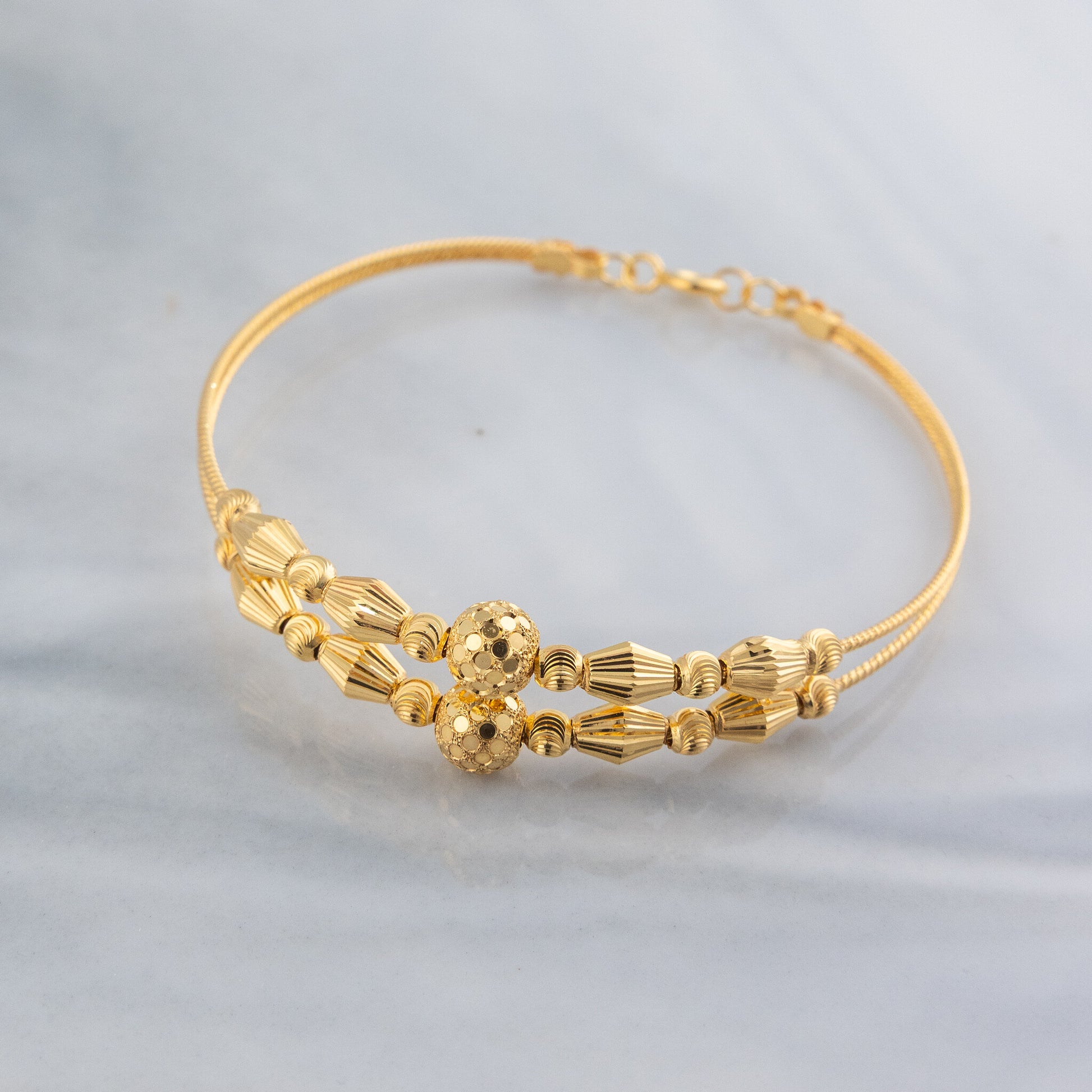 2 Line Kid's Beads Cuff Bracelet (D62) - 925 Silver & 24K Gold Plated - Falaq Jewellery Oman