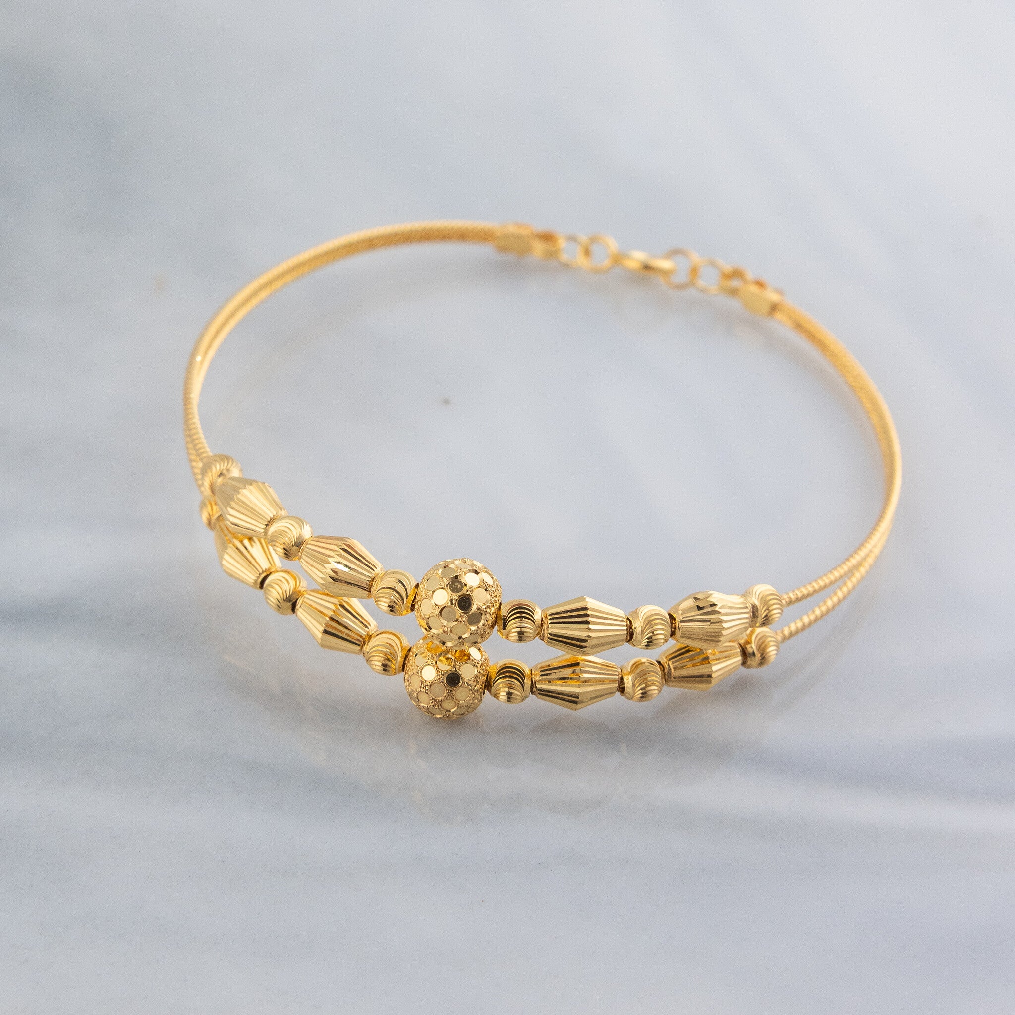 2 Line Kid's Beads Cuff Bracelet (D62) - 925 Silver & 24K Gold Plated - Falaq Jewellery Oman