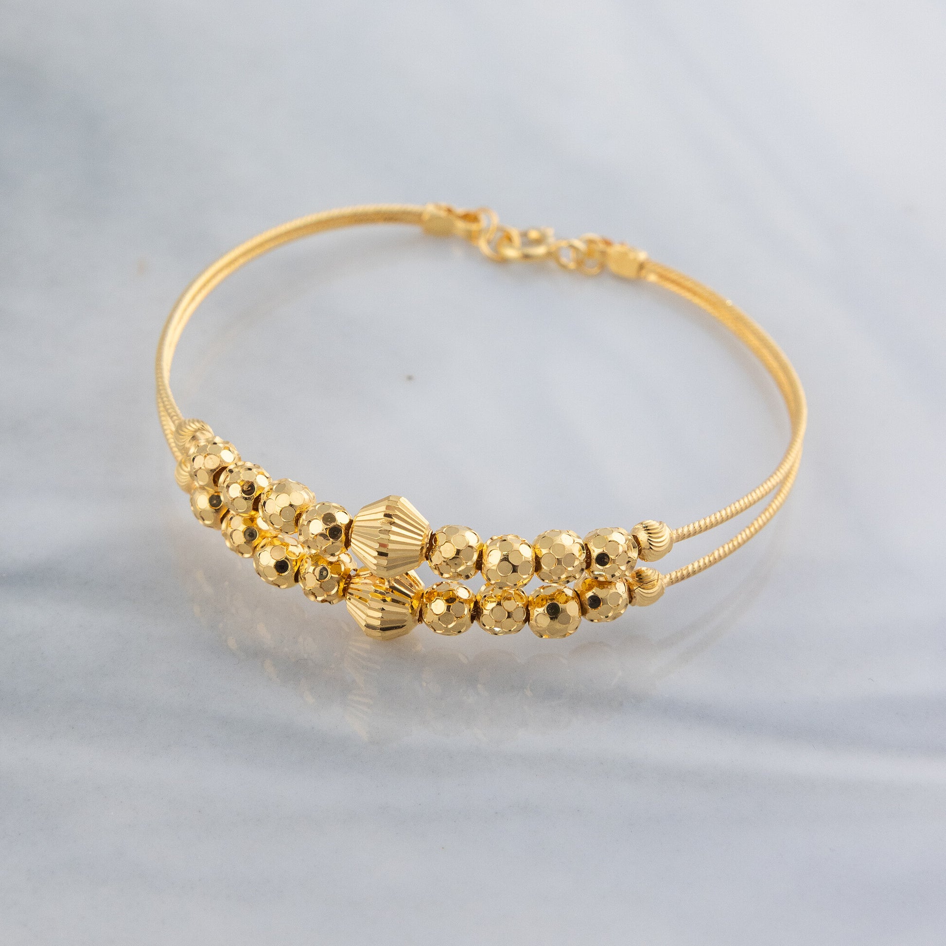2 Line Kid's Beads Cuff Bracelet (D63) - 925 Silver & 24K Gold Plated - Falaq Jewellery Oman