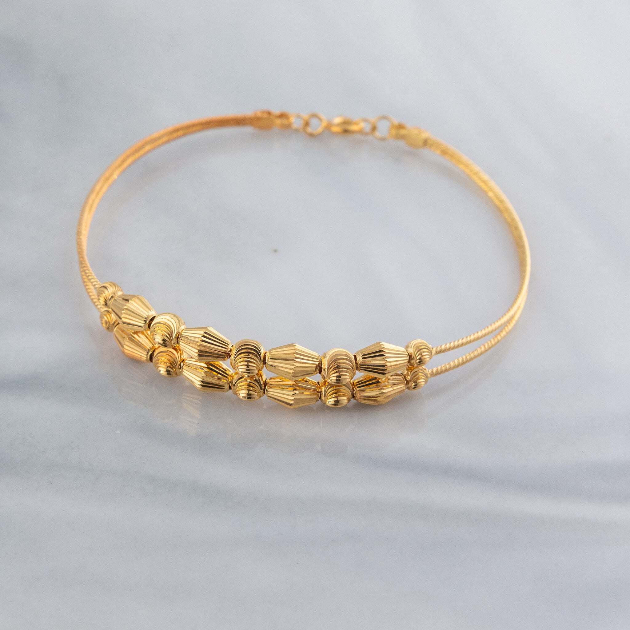 2 Line Kid's Beads Cuff Bracelet (D64) - 925 Silver & 24K Gold Plated - Falaq Jewellery Oman