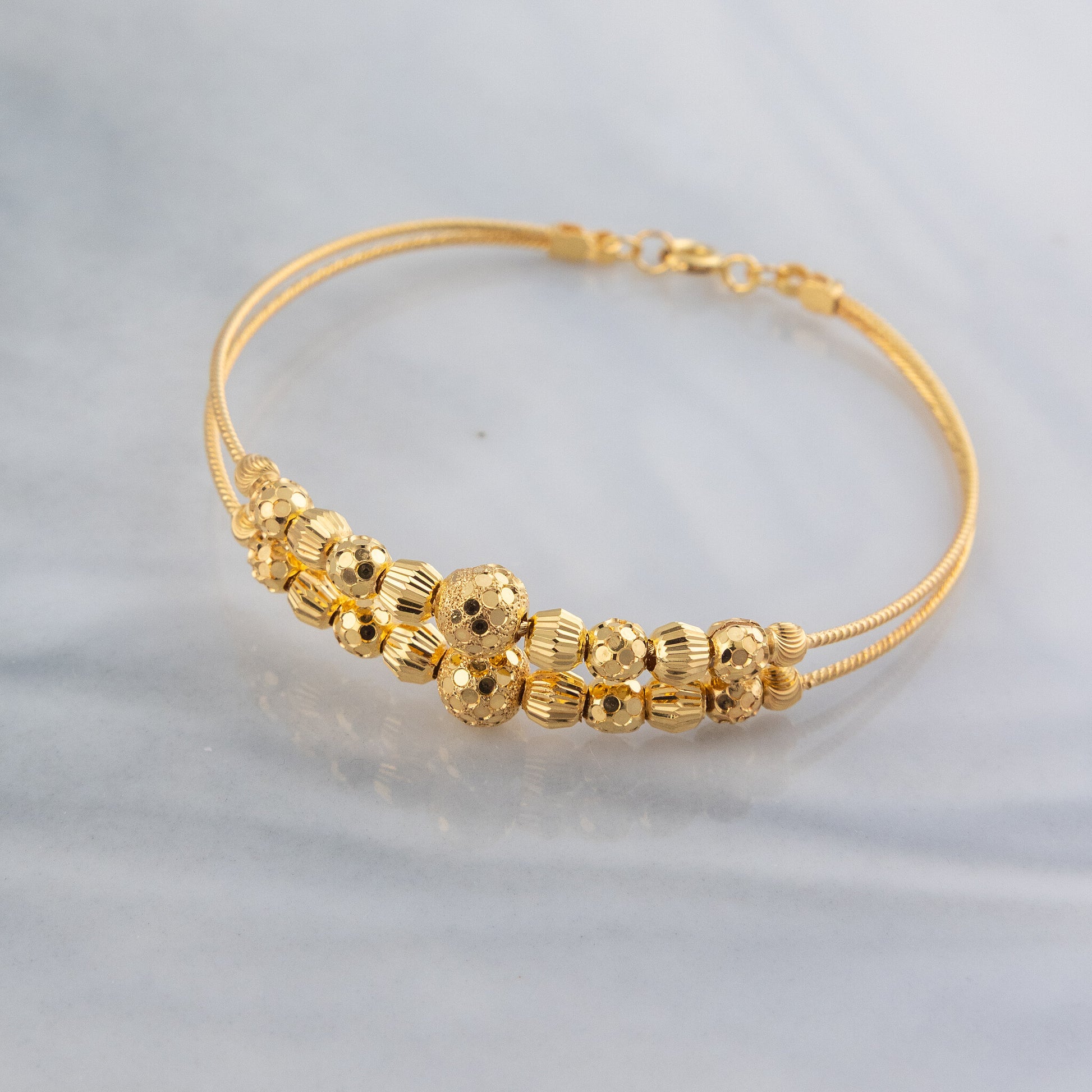 2 Line Kid's Beads Cuff Bracelet (D65) - 925 Silver & 24K Gold Plated - Falaq Jewellery Oman