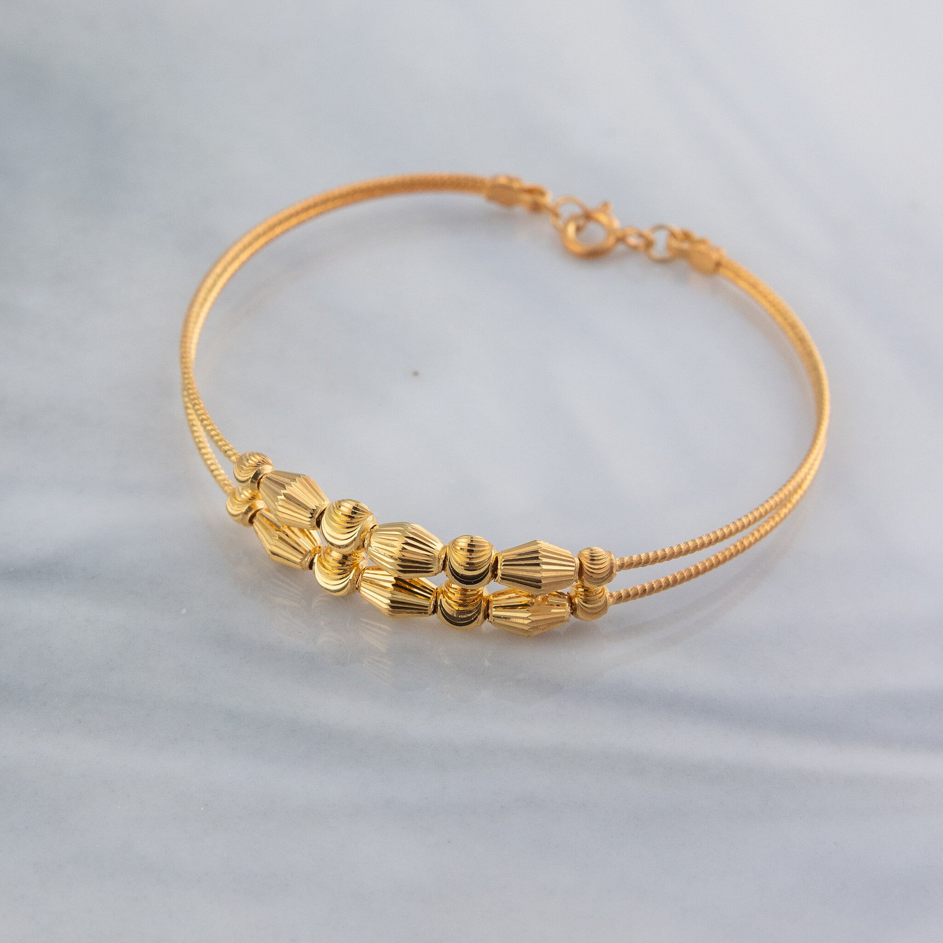 2 Line Kid's Beads Cuff Bracelet (D66) - 925 Silver & 24K Gold Plated - Falaq Jewellery Oman